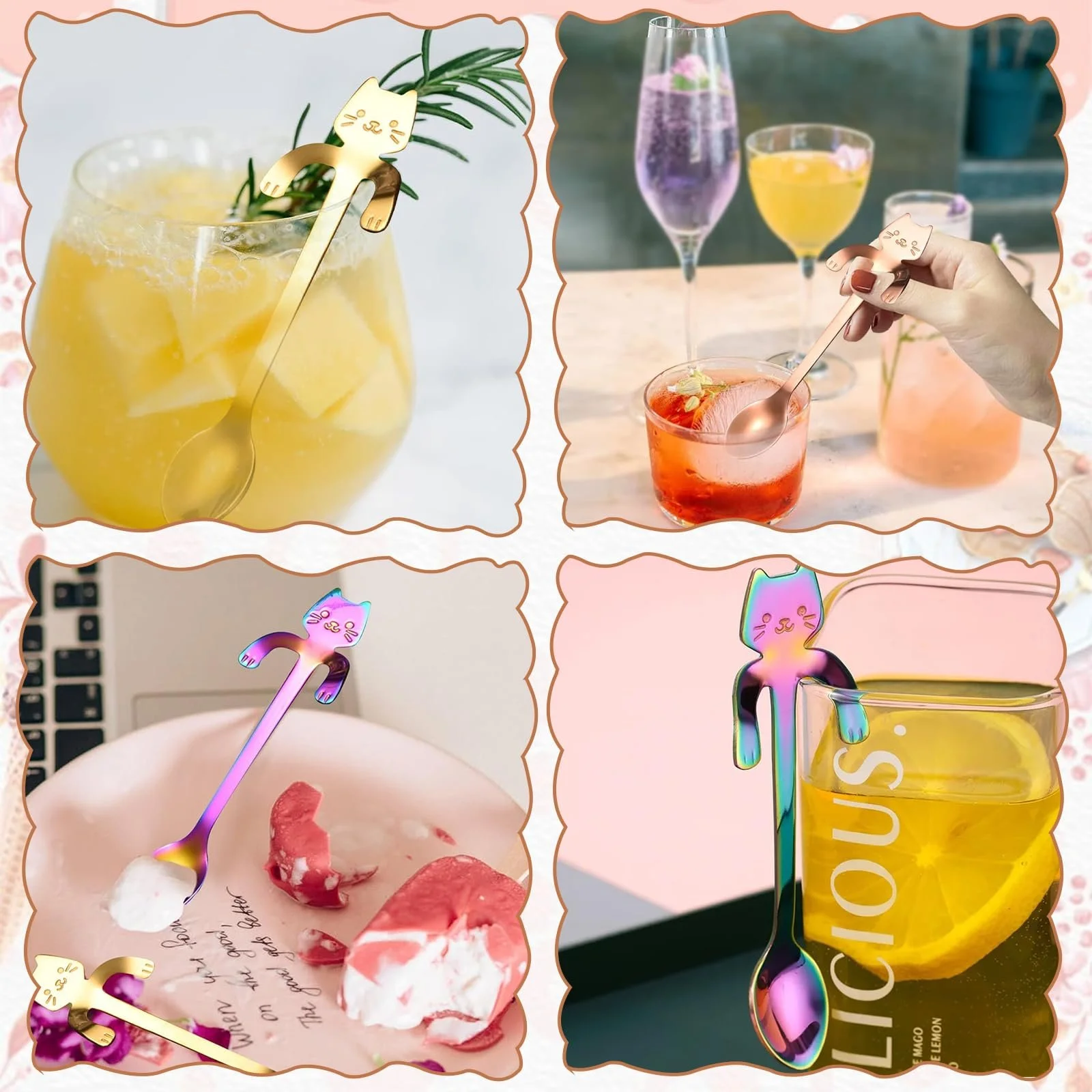 Кофейная ложка из нержавеющей стали, 5 штук, ложка для чая в форме кота, мини-ложка для размешивания воды, чая, молока, кофе, супа, сахара, десертов, закусок, специй, напитков, молочных коктейлей, фото №7