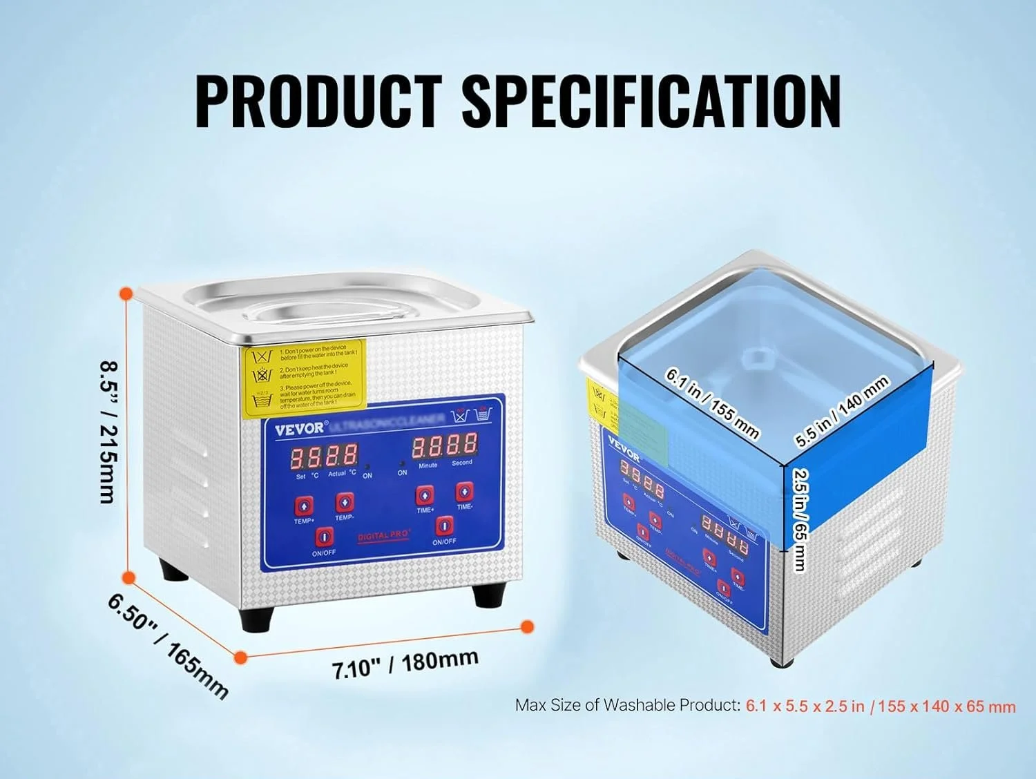 Ультразвуковий очищувач VEVOR JPS-08A 1.3 л Сірий, фото №7 Ультразвуковий очищувач VEVOR JPS-08A 1.3 л Сірий, фото №7