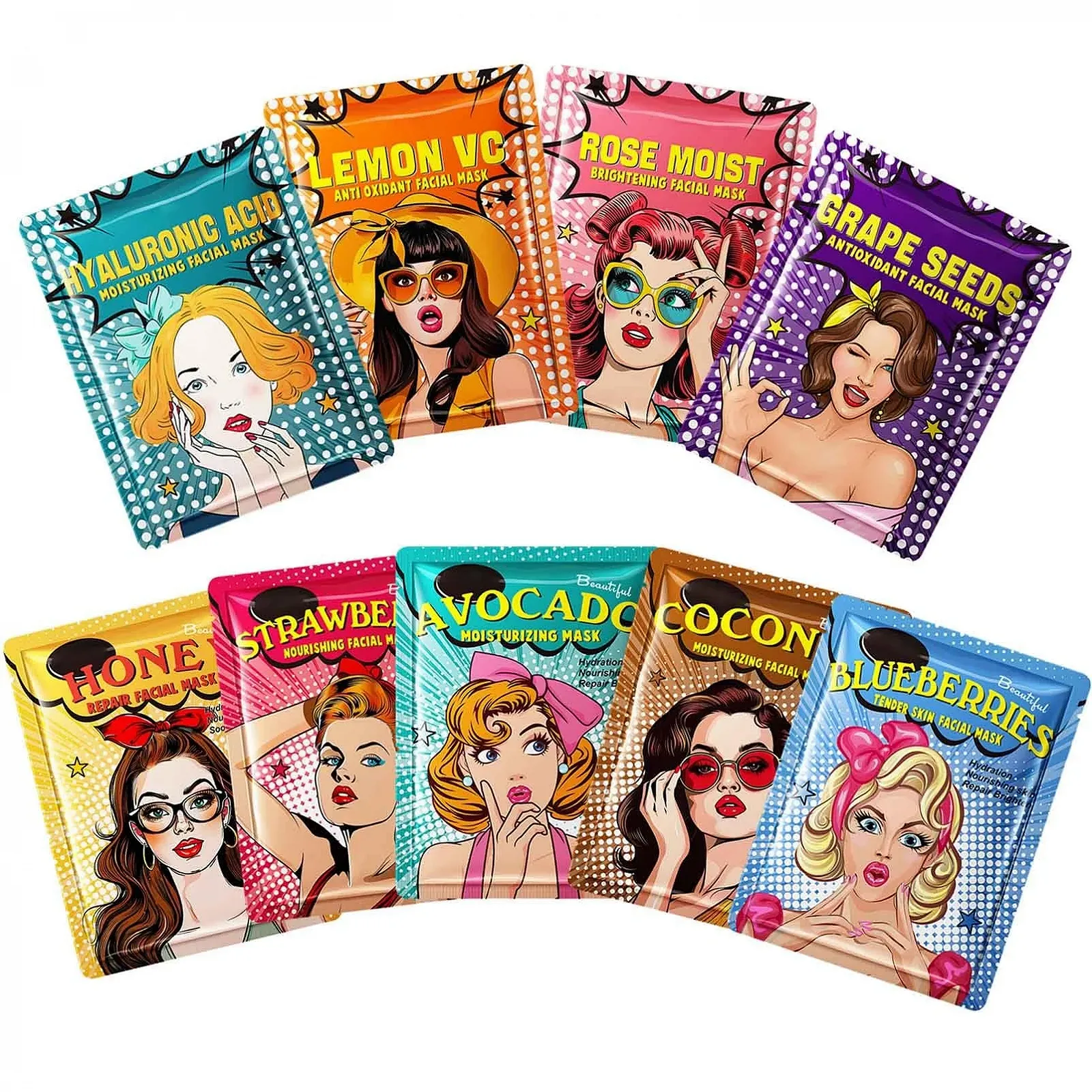 Тканинна маска ARCHIDATE 9 шт - Зволожуюча маска для обличчя, фото №1