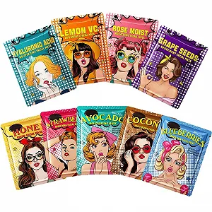 Тканевая маска ARCHIDATE 9 шт - Увлажняющая маска для лица для женщин - Набор увлажняющих масок для лица - Гиалуроновая маска для лица - Подарки для девочек-подростков - Фото 1