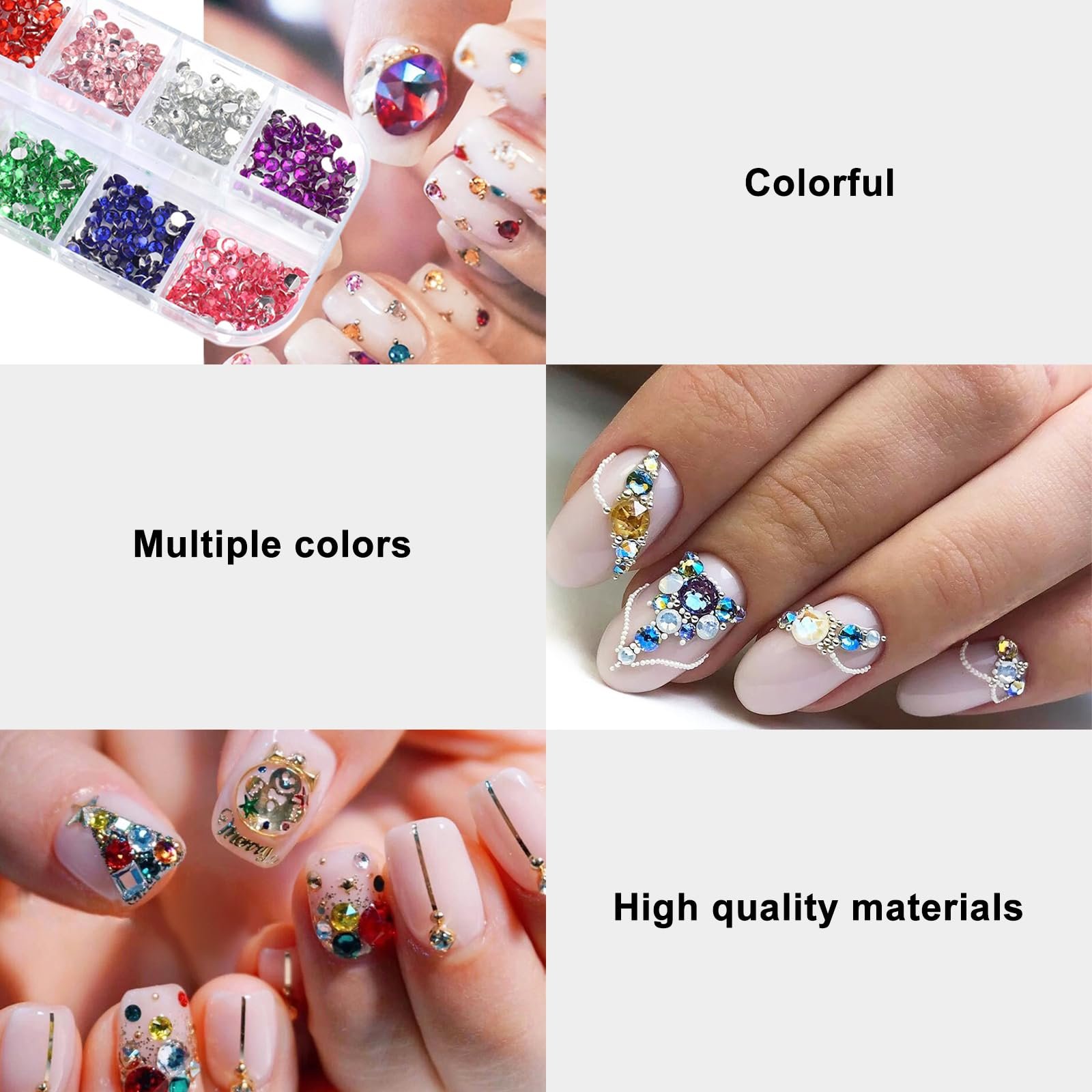 Стразы круглые 3 мм 1200 шт. Разноцветные камни для DIY рукоделия, стразы для дизайна ногтей, одежды и рукоделия, 12 ярких цветов, фото №3