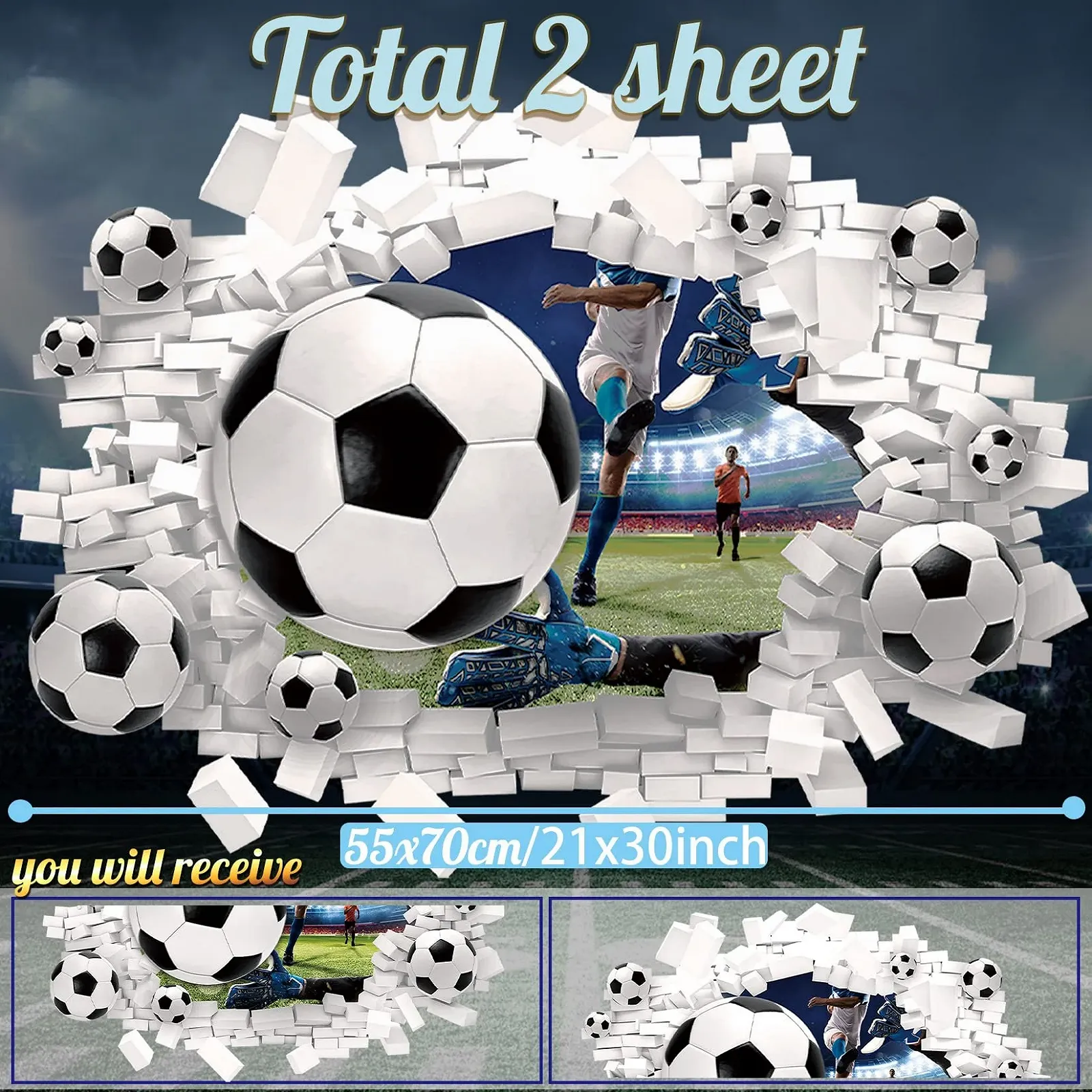 Наклейка на стіну HPNIUB 3D Football Breakthrough 70 x 55 см Кольоровий, фото №6