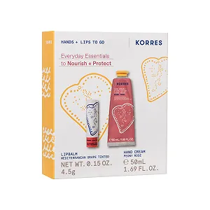 Набор для ухода за руками и губами KORRES Everyday Essentials, крем для рук Peony Rose и бальзам для губ Mediterrenean Grape, 50 мл + 4,5 г - Фото 1