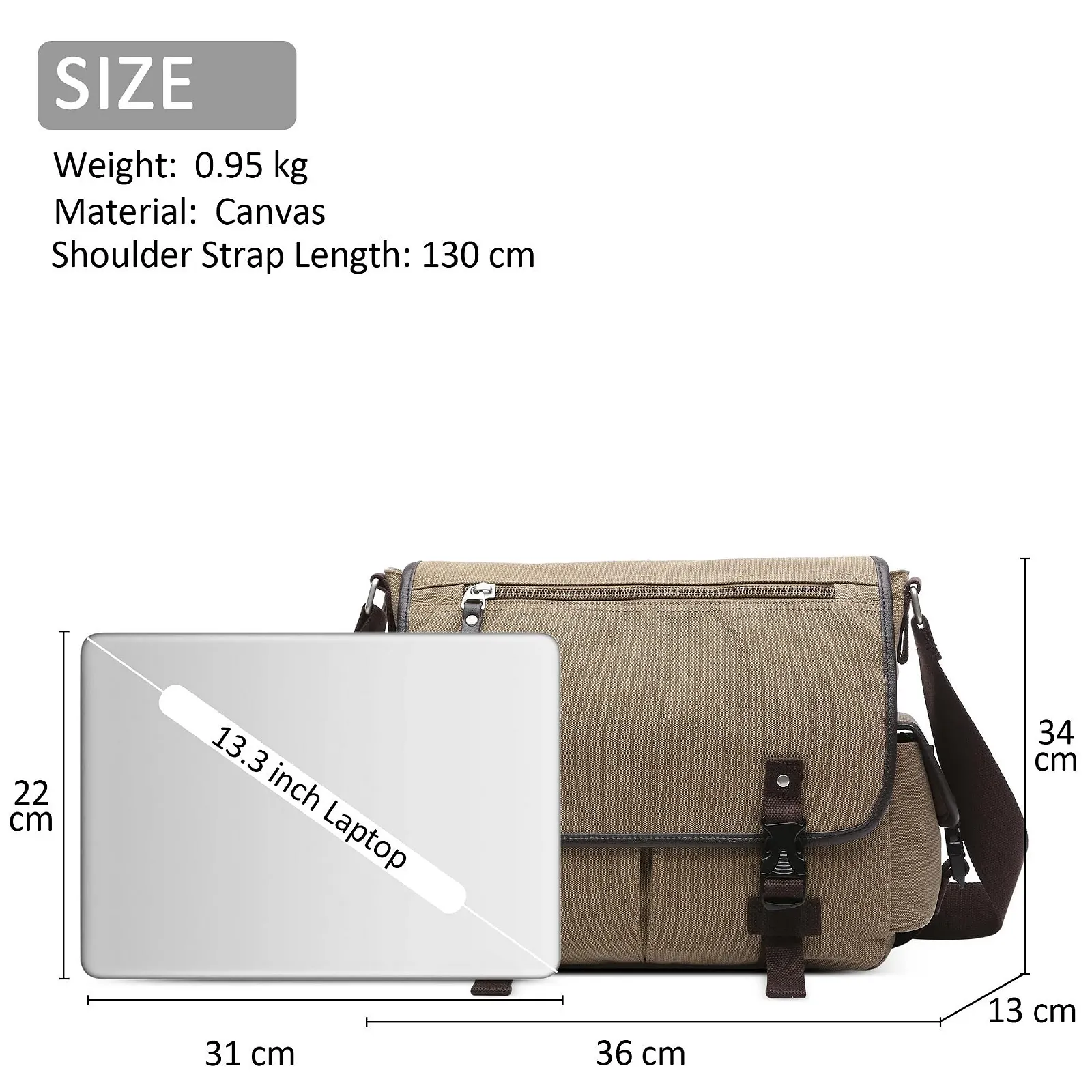 Сумка через плече DEEVORCA Vintage Canvas для ноутбука 17,3 дюйма, хакі, фото №4 Сумка через плече DEEVORCA Vintage Canvas для ноутбука 17,3 дюйма, хакі, фото №4