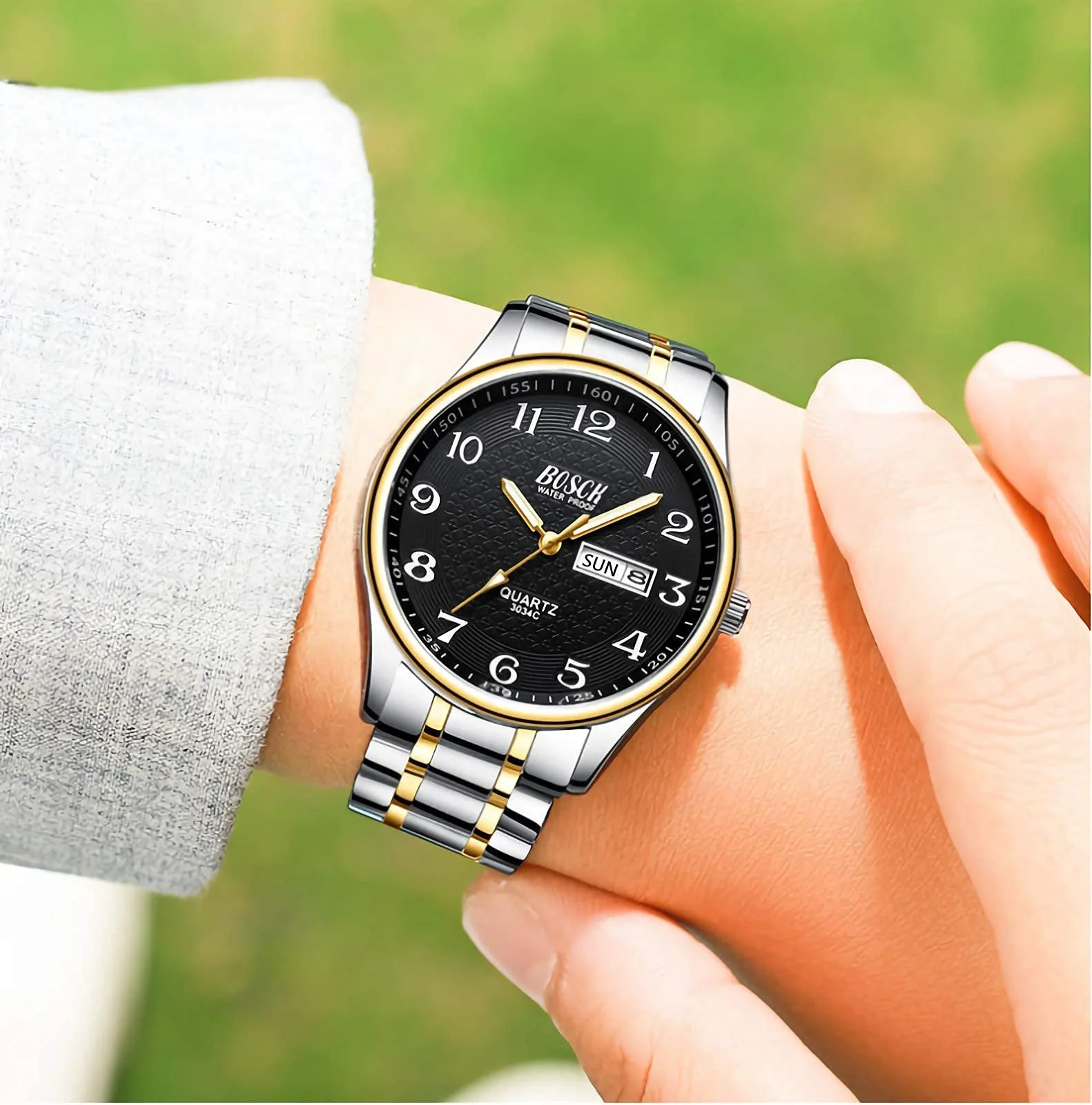 Мужские аналоговые часы BOSCK Золотой/Черный, фото №2 Мужские аналоговые часы BOSCK Золотой/Черный, фото №2