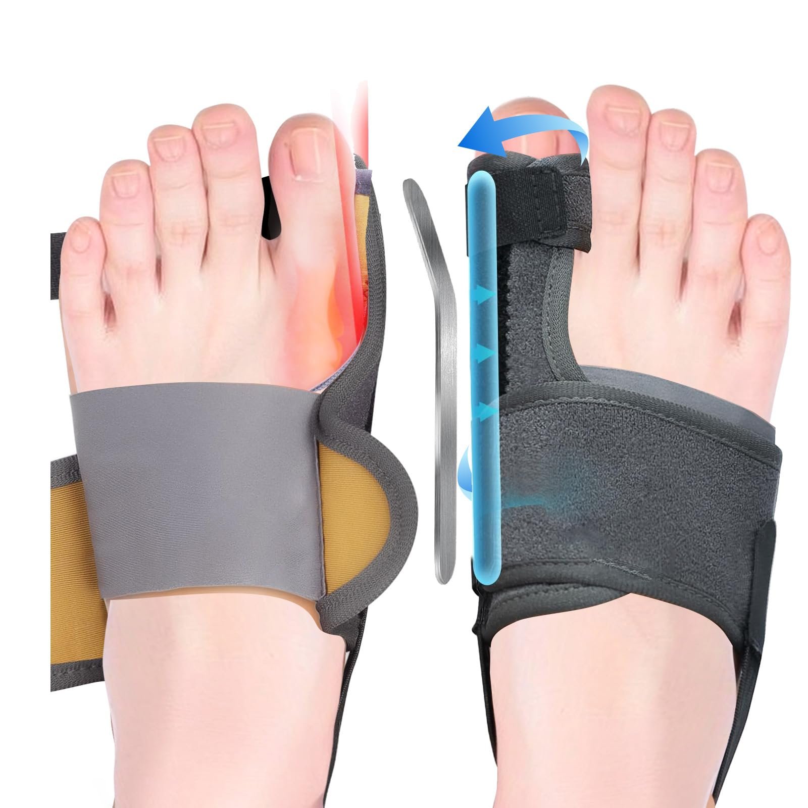Коректор великого пальця стопи 1 Пара Роздільник для пальців з 2 шинами Hallux Valgus, фото №1