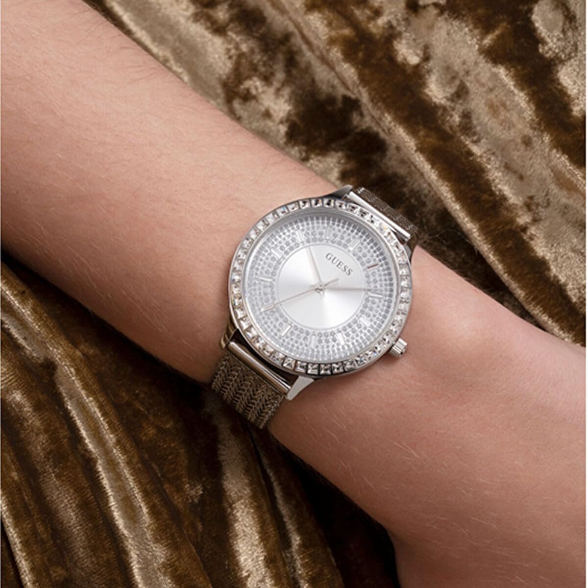 Часы наручные Guess серебристые сетчатые аналоговые, фото №7