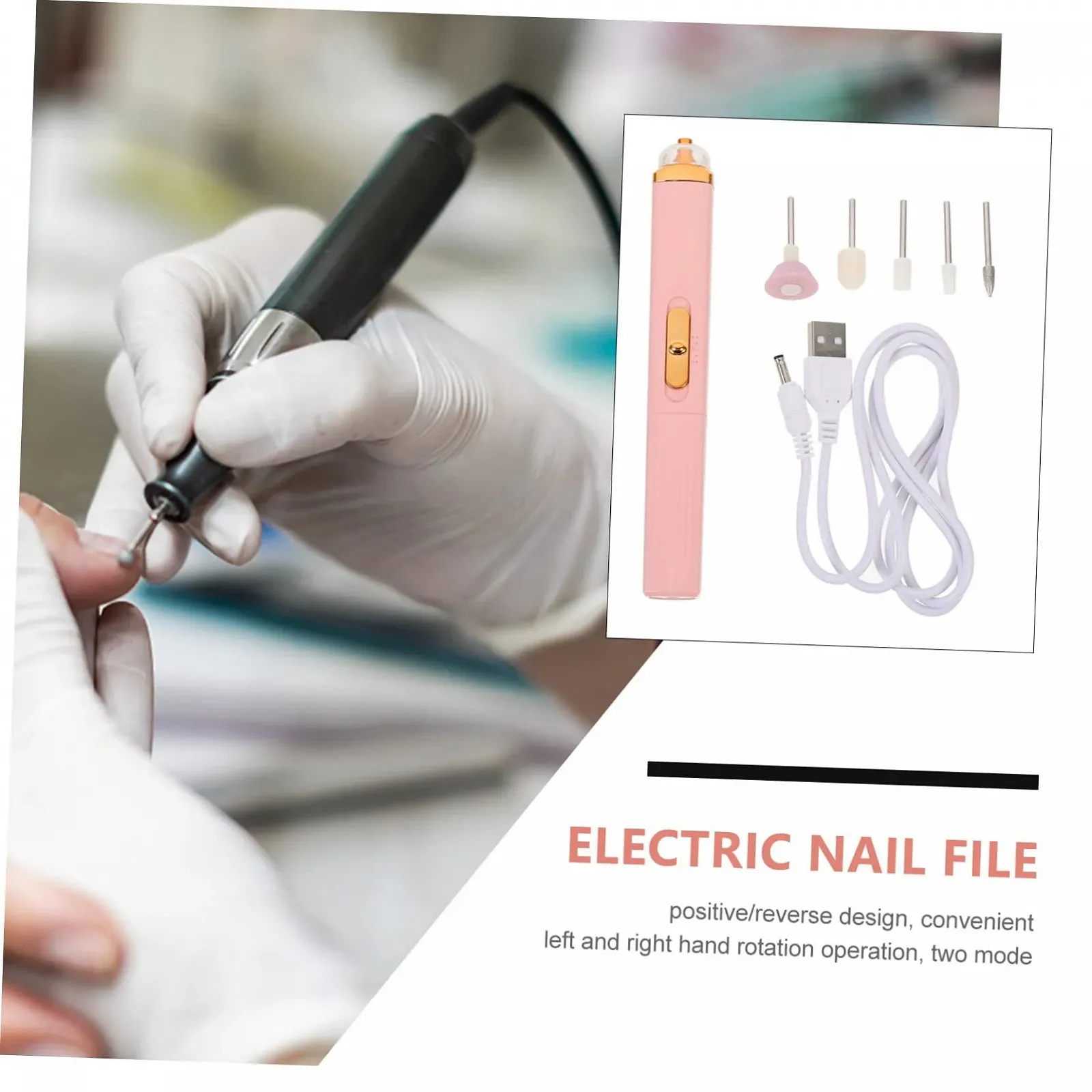 Электрический набор инструментов для ногтей Healvian 2 шт., ABS, розовый, USB, фото №8