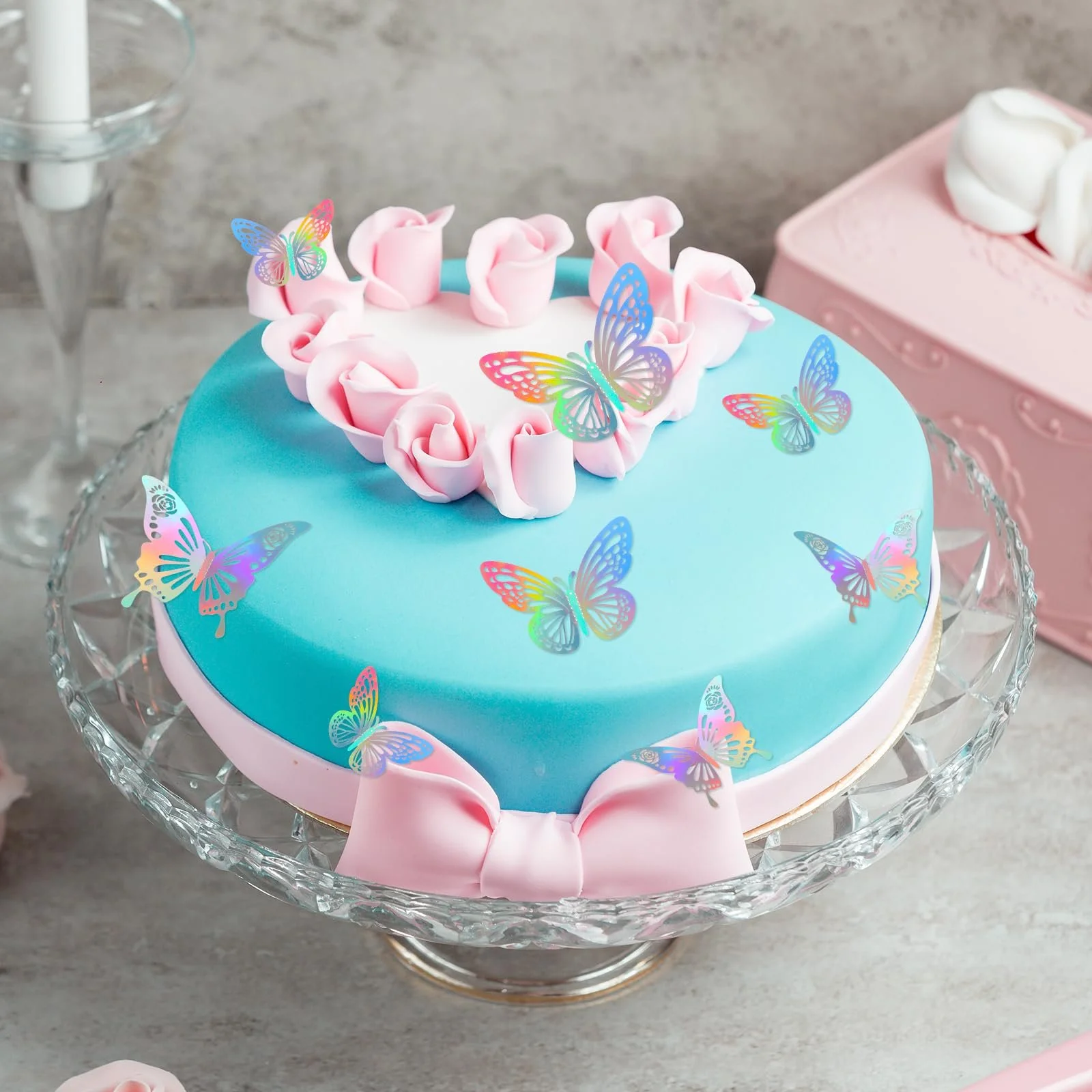 Декоративні 3D метелики 48 штук 2 стилі 3 розміри лазерні наклейки на стіну для дня народження та дитячої кімнати, фото №5