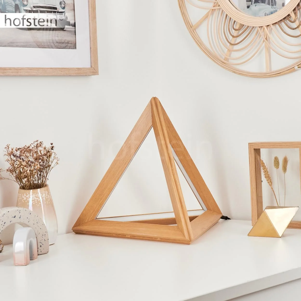 Настільна лампа Huanchillas LED сучасна дерево/пластик скандинавський дизайн вимикач на кабелі 27 Вт 35 см натуральна/біла, фото №3