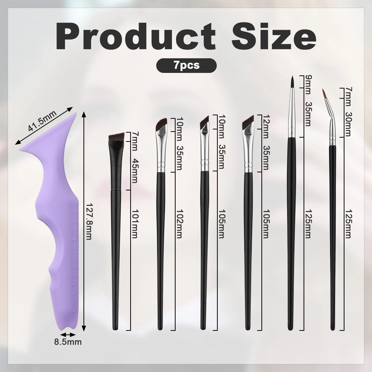 Трафареты для подводки с 6 кистями для подводки силиконовые фиолетовые, фото №2