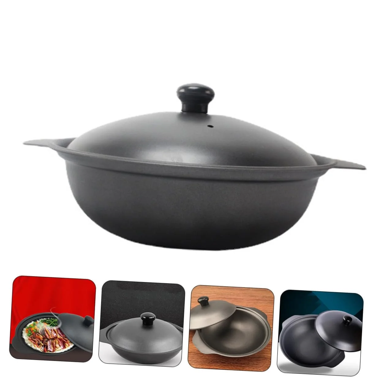 Кастрюля-жаровня LIFKOME чугунная эмалированная с крышкой 20 см, фото №2