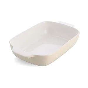 Форма для запекания KitchenAid Stoneware прямоугольная керамическая с бамбуковой крышкой 32 см / 3.8 л Миндальный крем - Фото 1