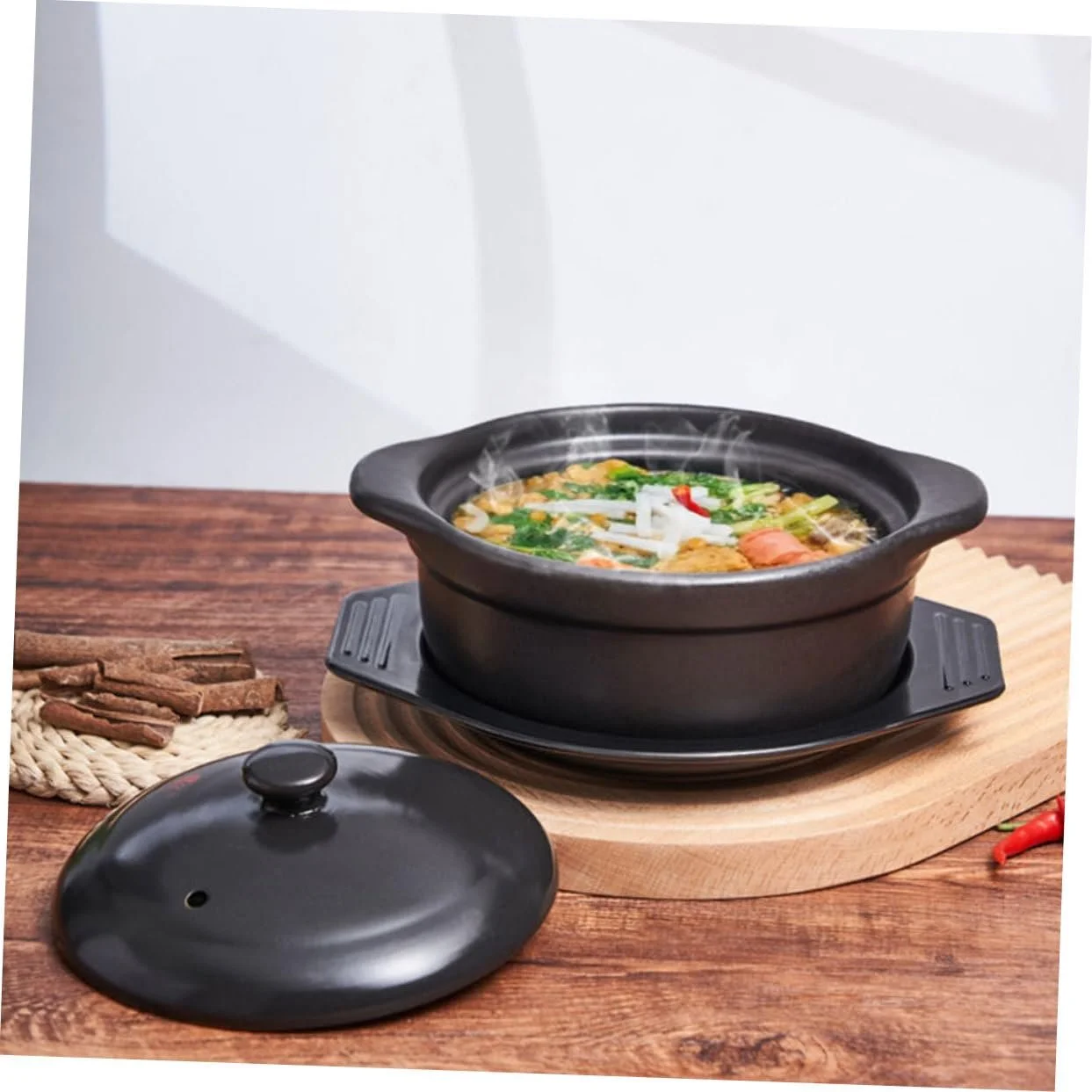 Кастрюля SOLUSTRE Casserole Pot керамическая с крышкой и двойной ручкой, фото №4