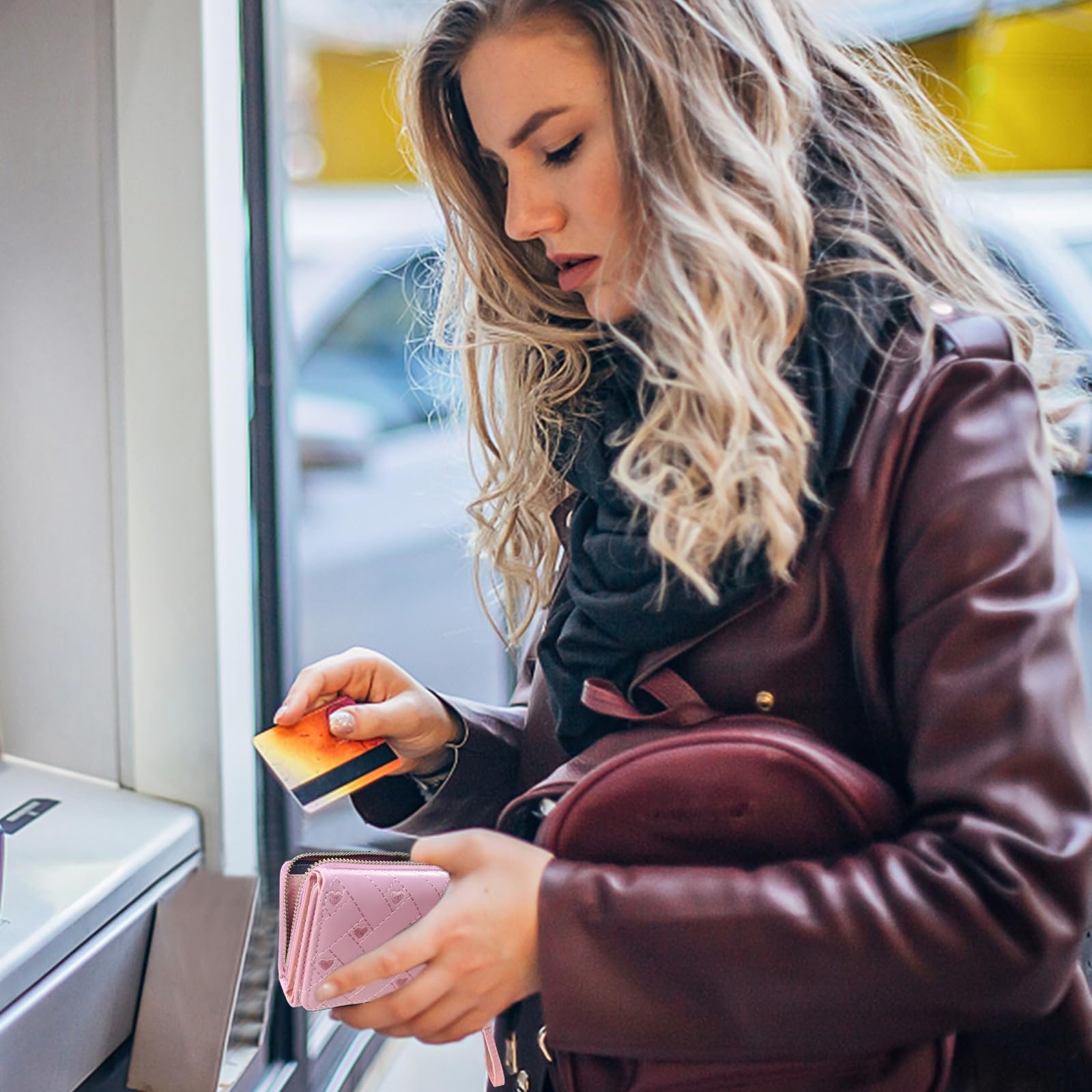 Кошелек женский WisePoint Тройной Кожа PU Маленький кошелек с вышивкой в форме сердца Большая вместимость Милый кошелек для ID карт Наличных, розовый, S, Минималистичный, фото №5