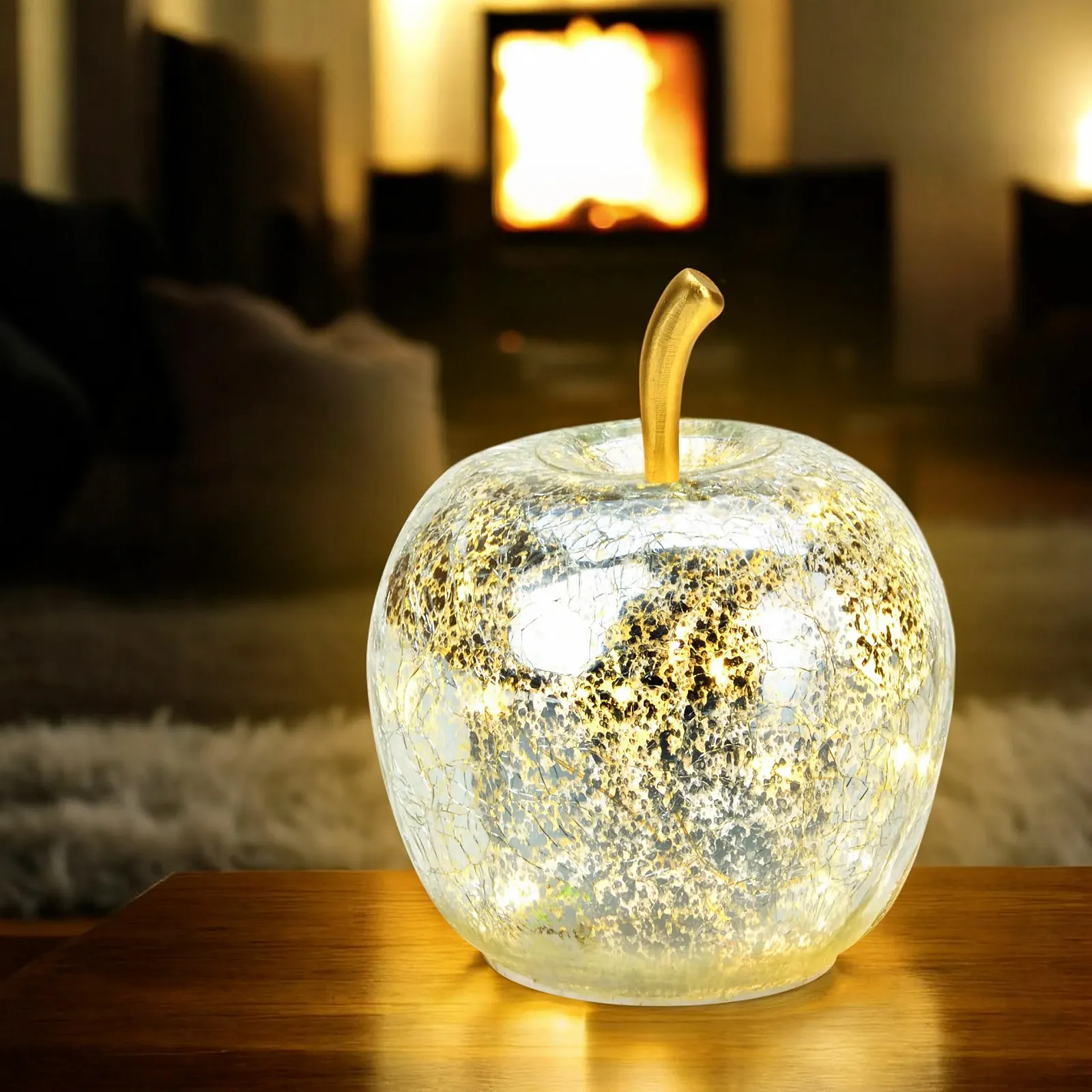 Настільна лампа LED Spetebo Crackle Glass Apple 11 см З ефектом битого скла Срібляста, фото №1