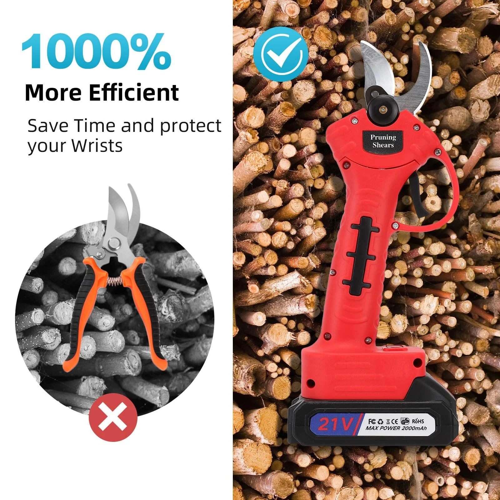 Секатор акумуляторний Без бренду Professional до 30 мм 2 x 2000 mAh, фото №7