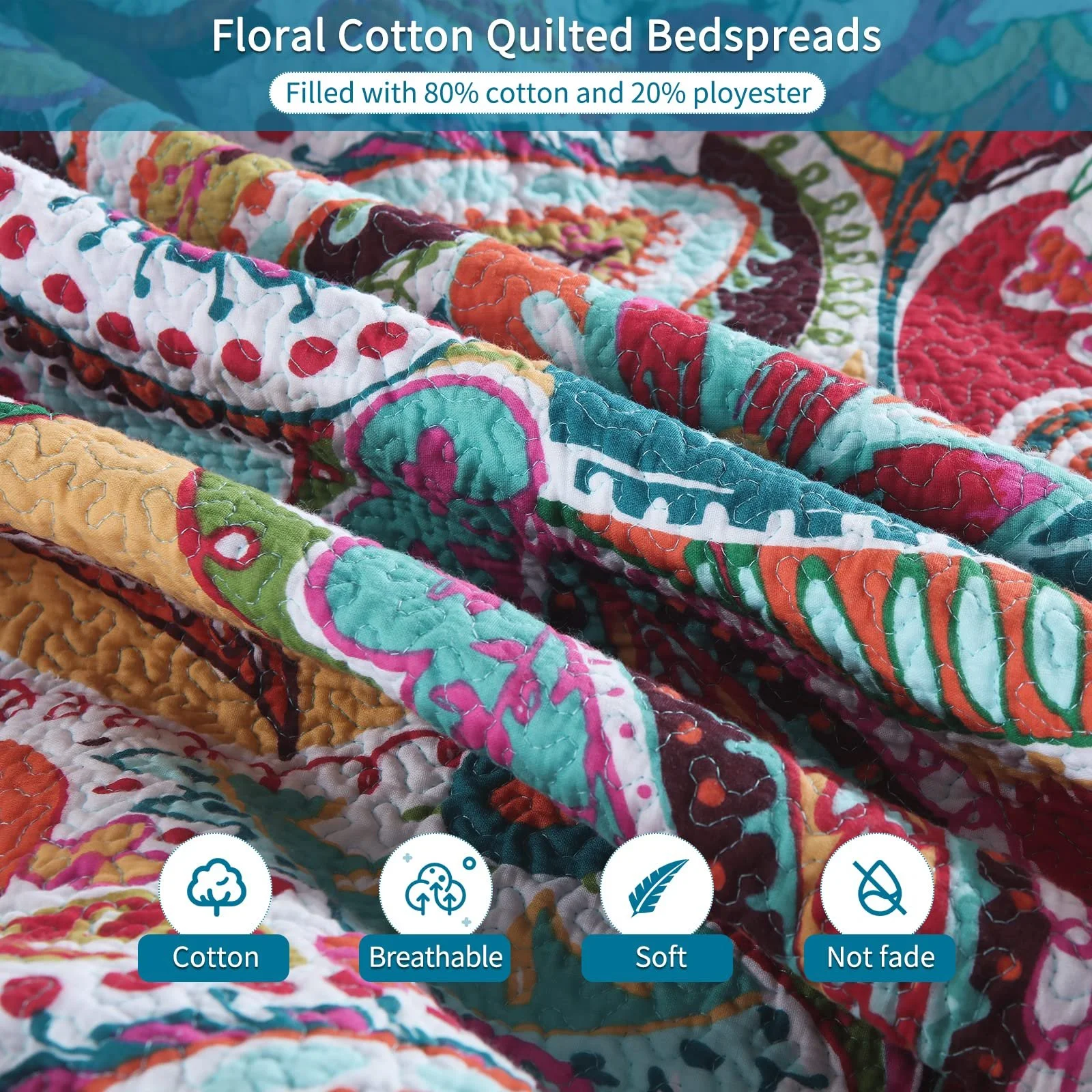 Покрывало Qucover Хлопок Paisley 230x250 см с 2 наволочками Красочный, фото №5