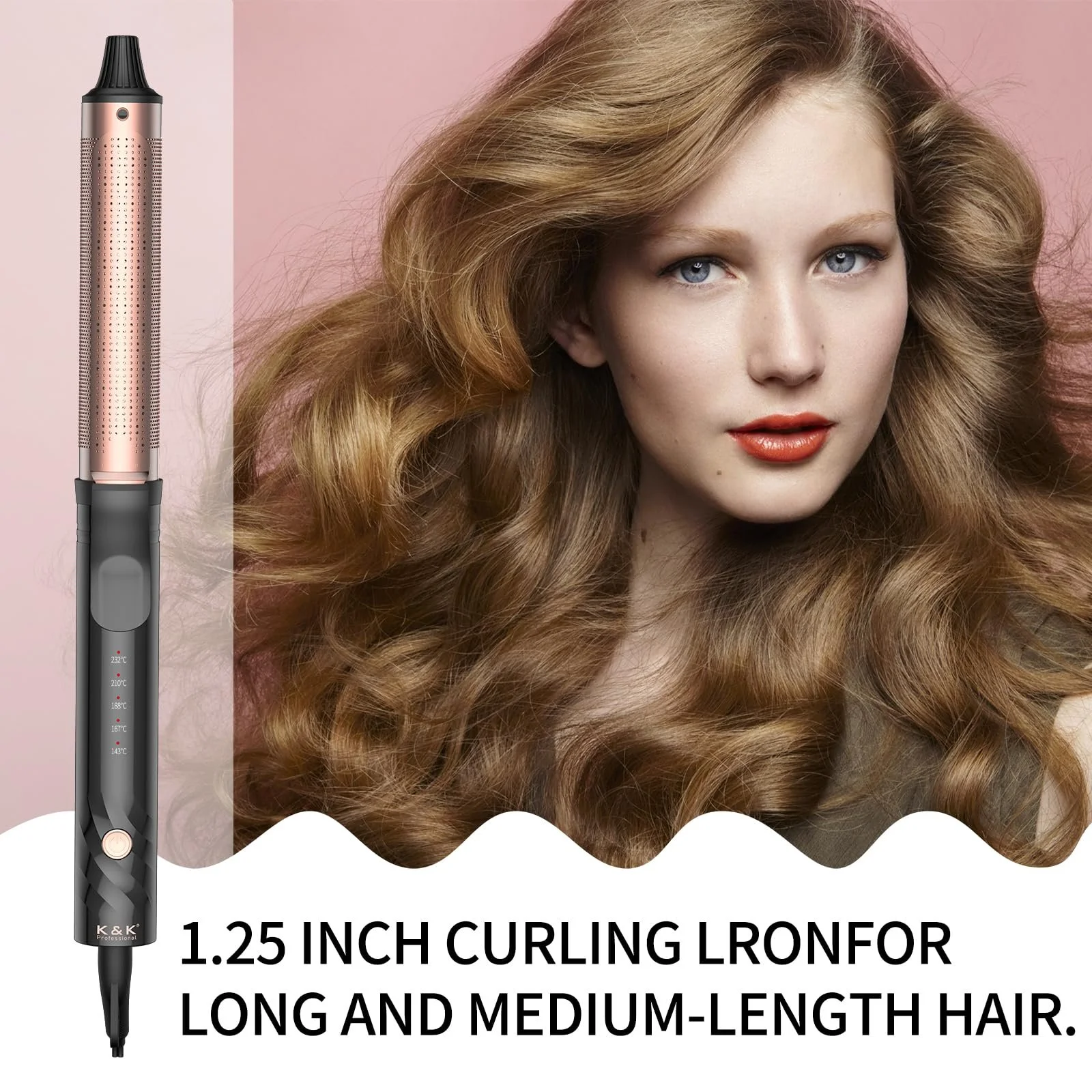 Инфракрасная плойка K&K Professional 32 мм 230°C розовое золото, фото №5 Инфракрасная плойка K&K Professional 32 мм 230°C розовое золото, фото №5