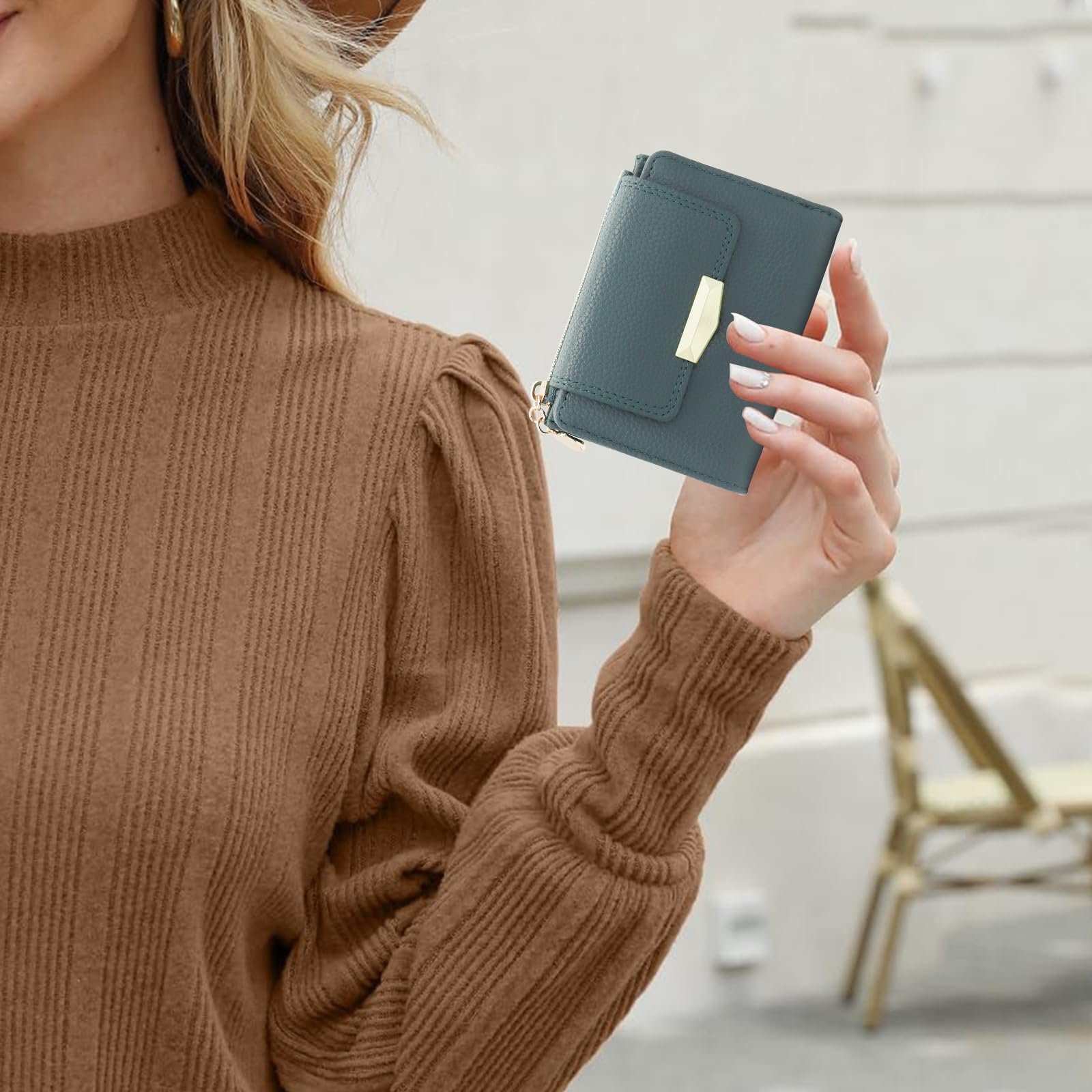 Кошелек AdiStylinno Bifold Компактный Маленький Картхолдер с ID окошком и отделением для монет на молнии Синий, фото №5