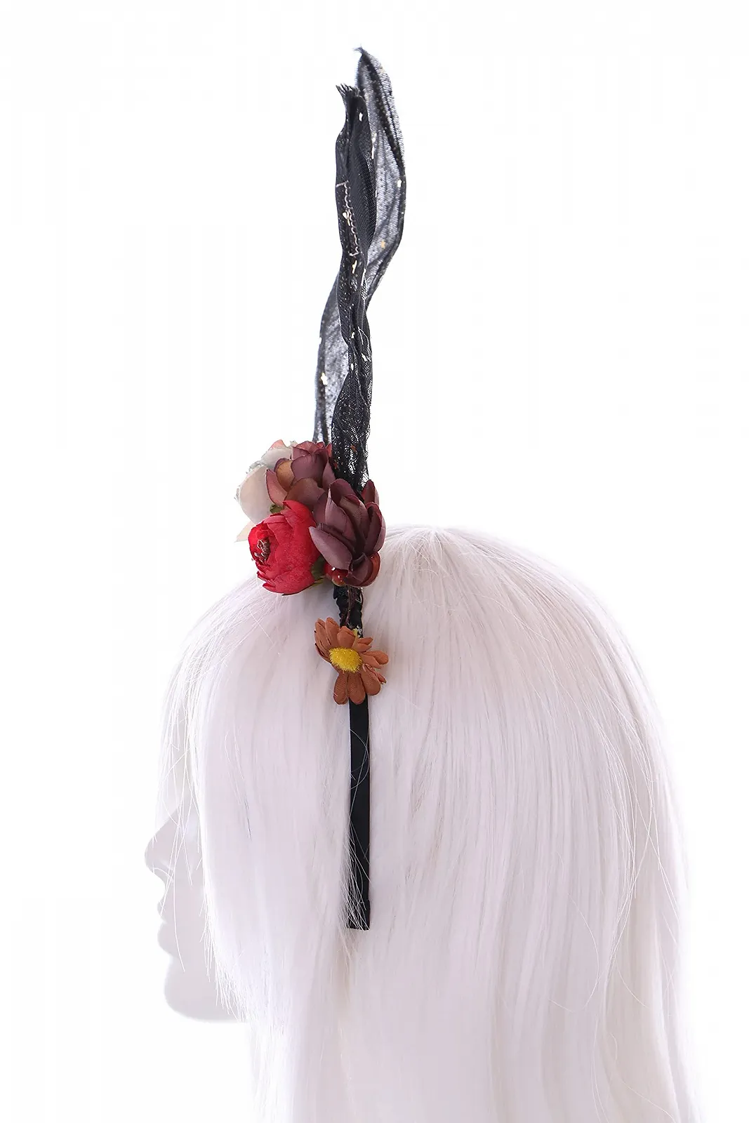 Обруч на голову Зайчик C-75 з кольоровими квітами, вушка кролика, аксесуари для волосся, фото №3