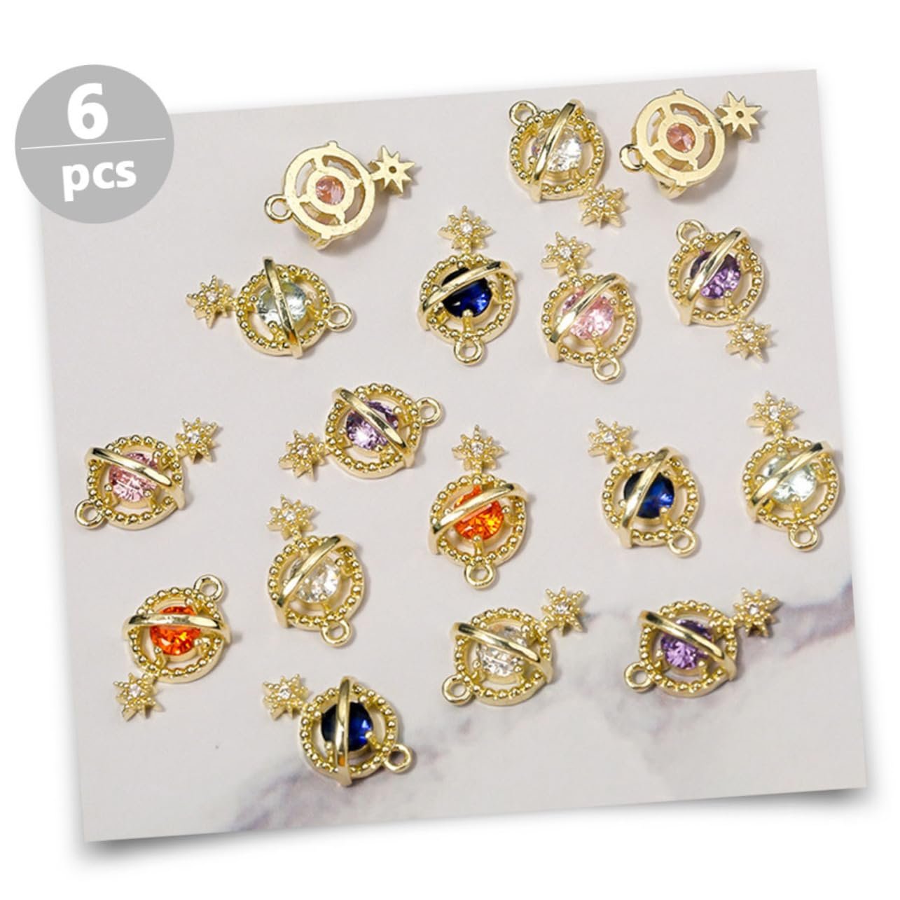 Украшения для ногтей Beavorty, 6 шт., планета, циркон, набор для маникюра, морской стиль, 3D, сплав, модные наклейки, фото №9