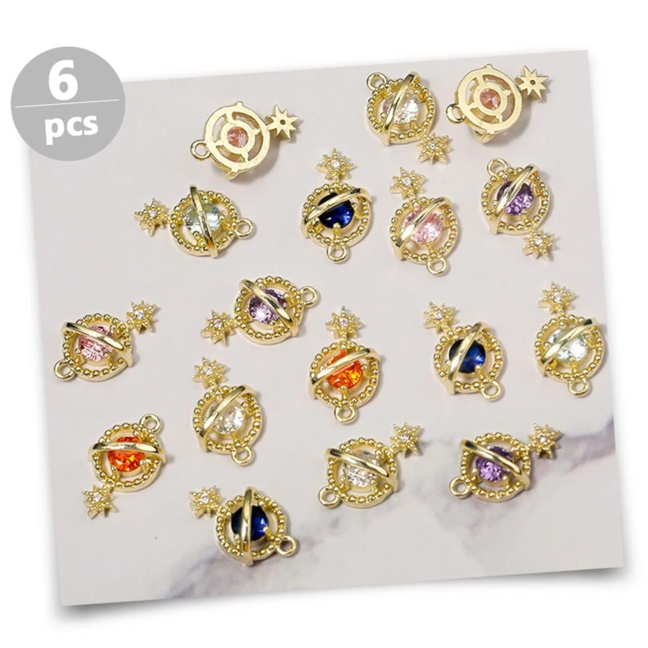 Украшения для ногтей Beavorty, 6 шт., планета, циркон, набор для маникюра, морской стиль, 3D, сплав, модные наклейки, фото №9