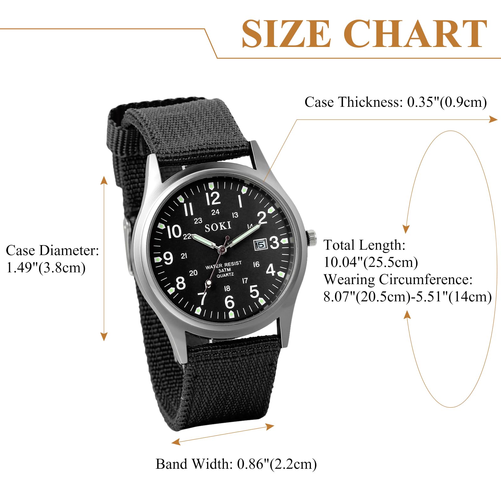 Годинник Avaner Чоловічий Тактичний Військовий Водонепроникний Кварцовий Аналоговий 24-годинні Світні Стрілки Нейлоновий ремінець, фото №2