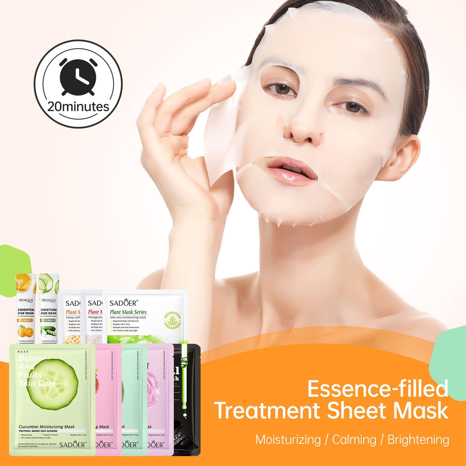 Маска для обличчя Набір для догляду за шкірою (Упаковка 8+2) Тканинна маска для обличчя з колагеном, фото №6