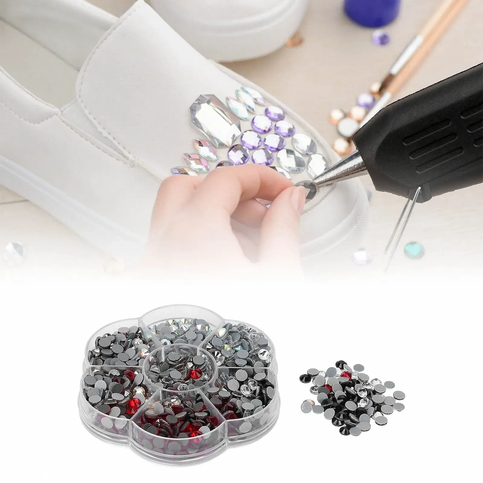 Набір страз Скляні стрази, 1000 шт Термоклейкі стрази з плоскою основою, 6 кольорів, фото №7