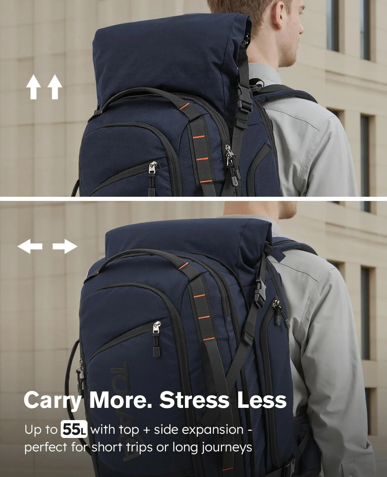 Рюкзак для ноутбука Tolaccea Rolltop 17.3 Inch 40-55L темно-синий, фото №2