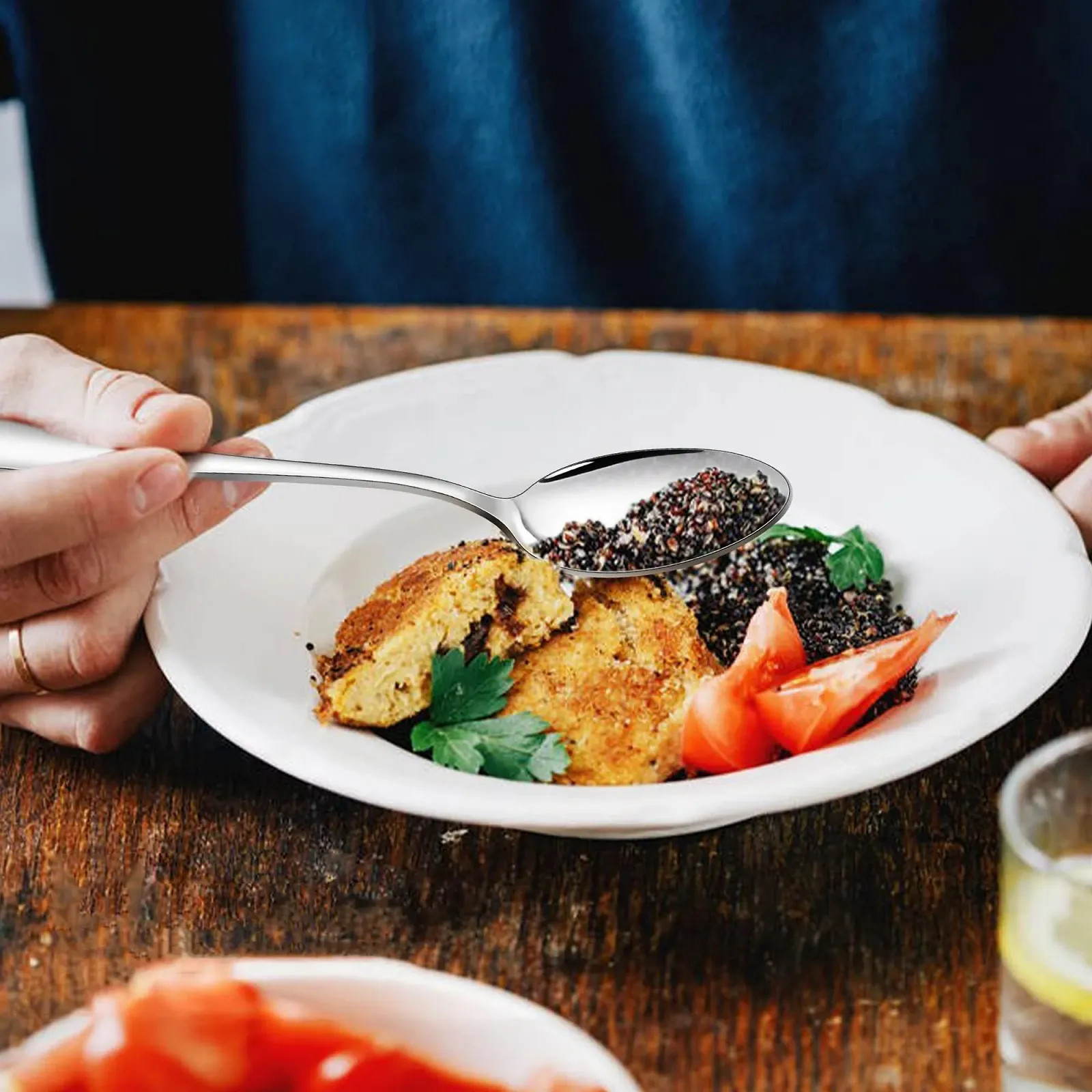 Ложки для кави Joyfair, 12 штук, чайні ложки з нержавіючої сталі, десертні ложки, набір з 12 маленьких ложок для дому/ресторану/готелю/кафе, круглі ручки та гладкі краї, можна мити в посудомийній машині 15 cm, фото №6