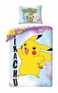 Постільна білизна дитяча Pokemon Pikachu двостороння підковдра 140 x 200 см наволочка 70 x 90 см 100% бавовна Oeko-Tex Standard 100 - Фото 1