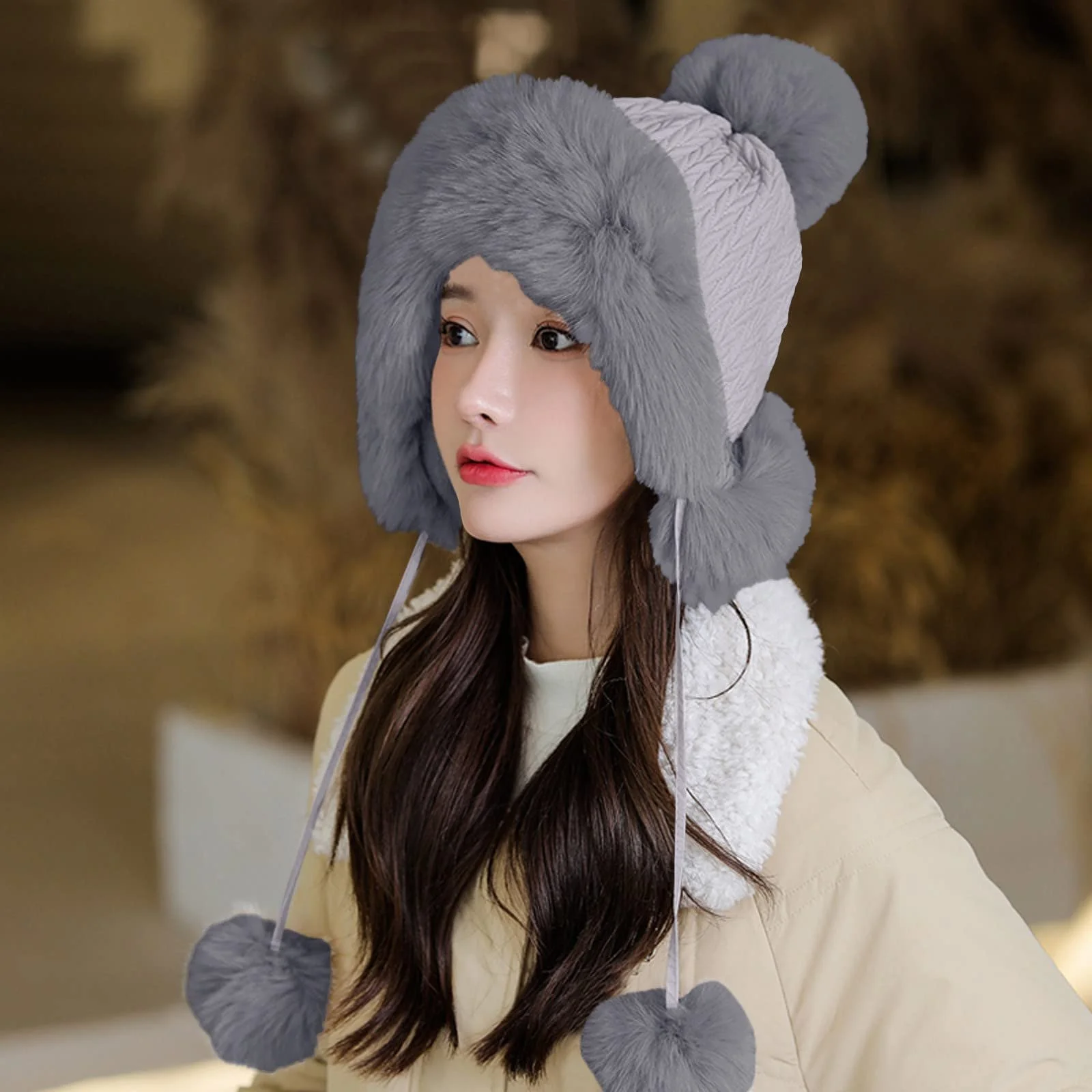 Плюшевая зимняя шапка LOIJMK модная теплая, фото №4