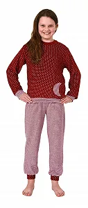 Піжама для дівчинки Normann Махрова з довгими рукавами з манжетами в горошок та смужку synthetic.ua - Фото 1