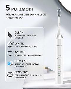 Електрична звукова зубна щітка Lächen 5 режимів дорожній футляр IPX7 Біла synthetic.ua - Фото 1