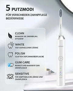 Электрическая звуковая зубная щетка Lächen 5 режимов дорожный футляр 6 насадок IPX7 Белая synthetic.ua - Фото 1