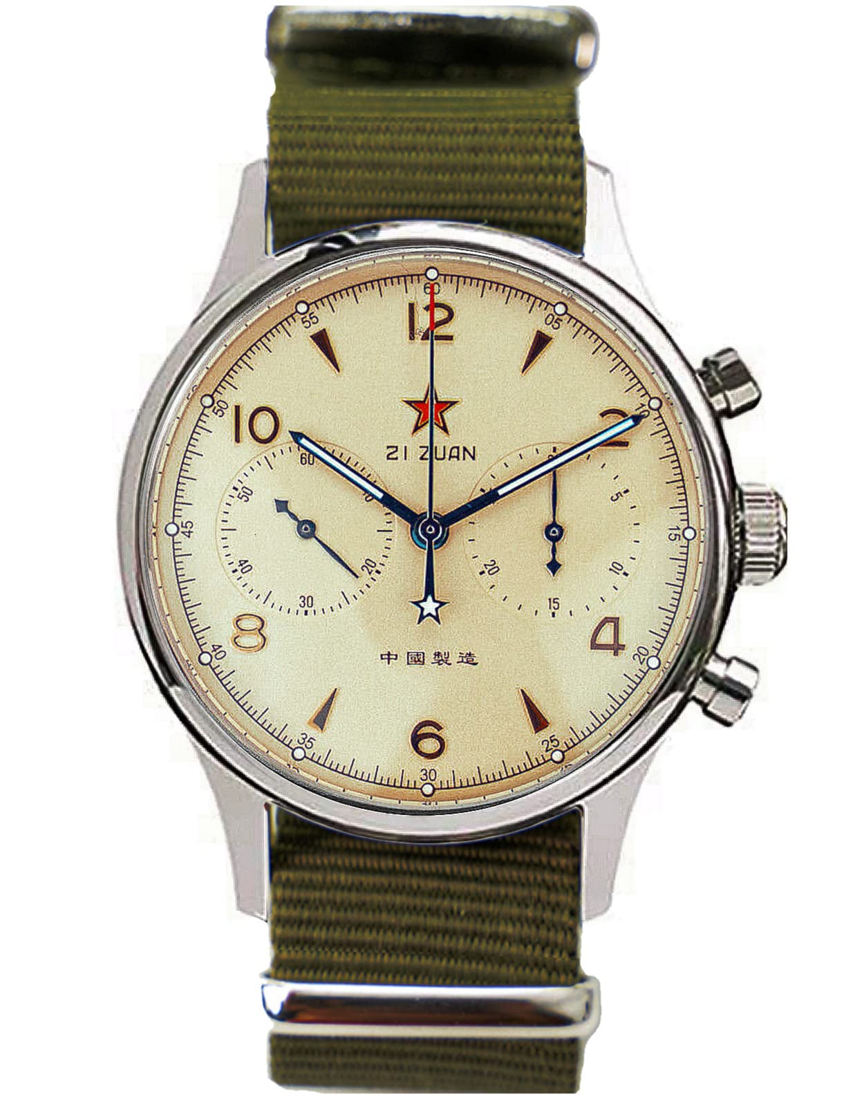Чоловічий годинник Gooseneck Seagull Chronograph 1962 40mm Сяючий Сапфірове скло Нейлоновий ремінець ST1901 Рух Зелений, фото №1