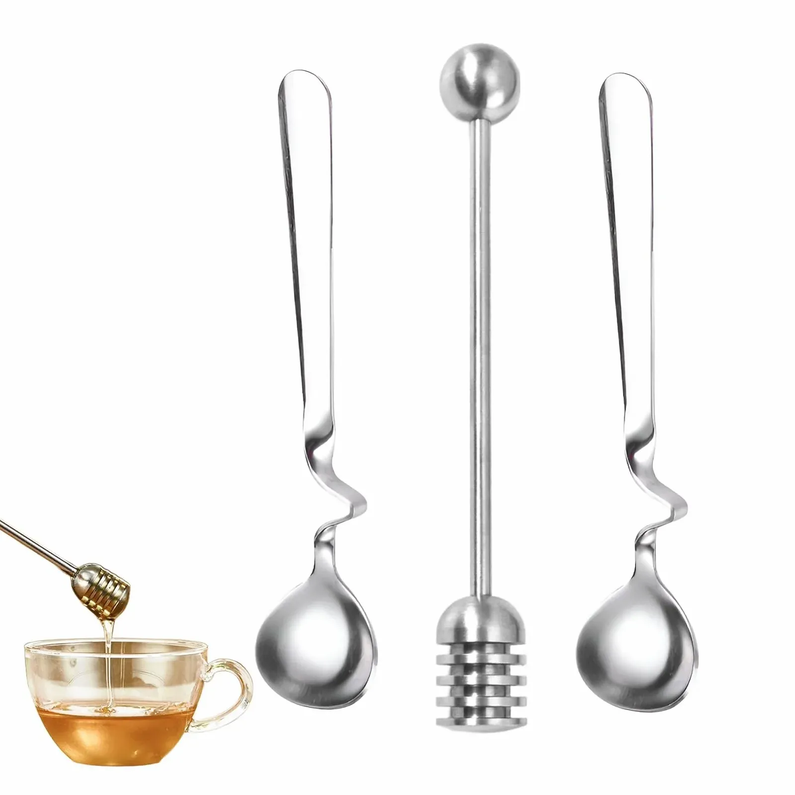 Ложка для меда Нержавеющая сталь 3 шт Палочка для размешивания джема, йогурта, меда, сиропа, фото №1