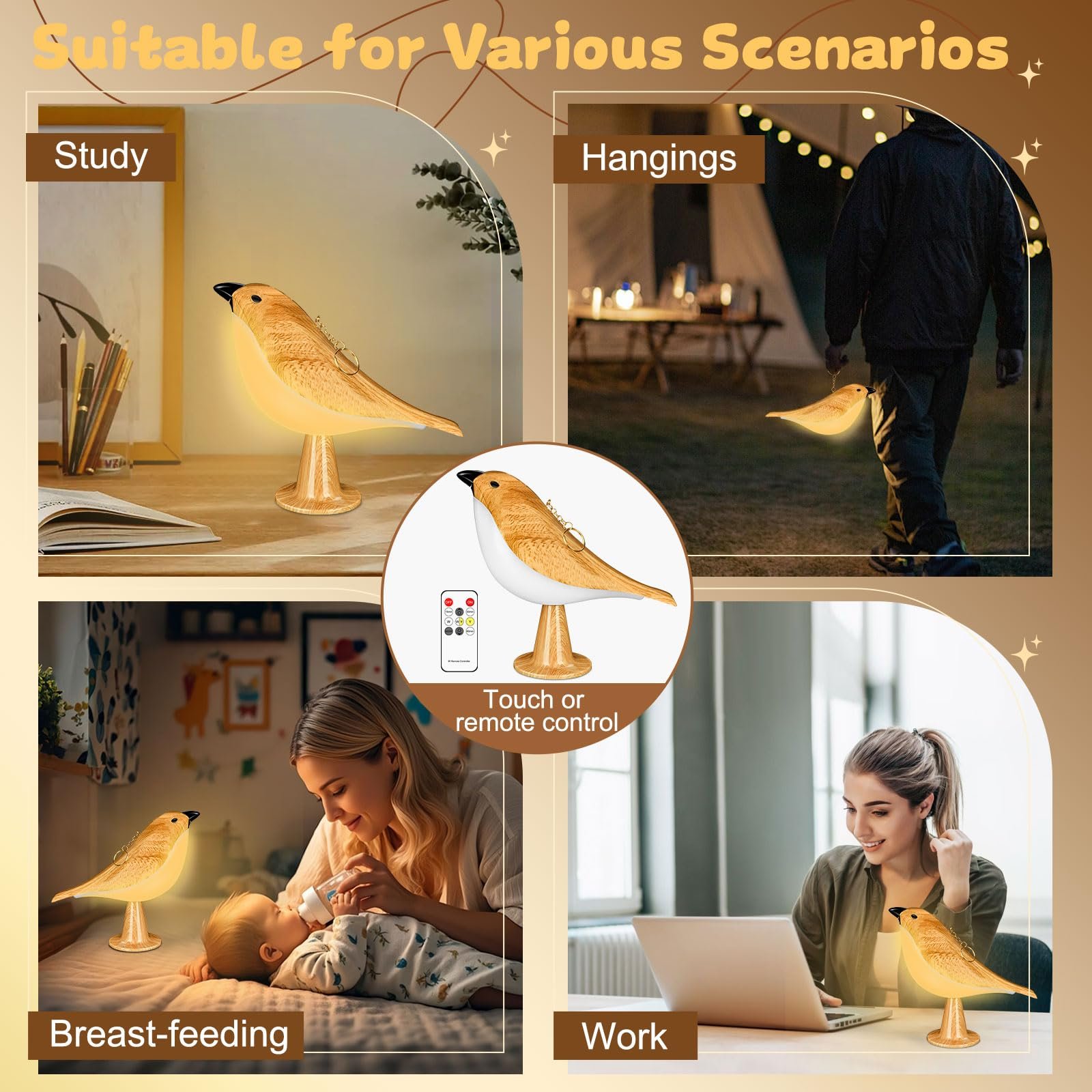 Настільна лампа LAVAED Bird Touch USB Акумуляторна Сенсорне керування Жовта, фото №8