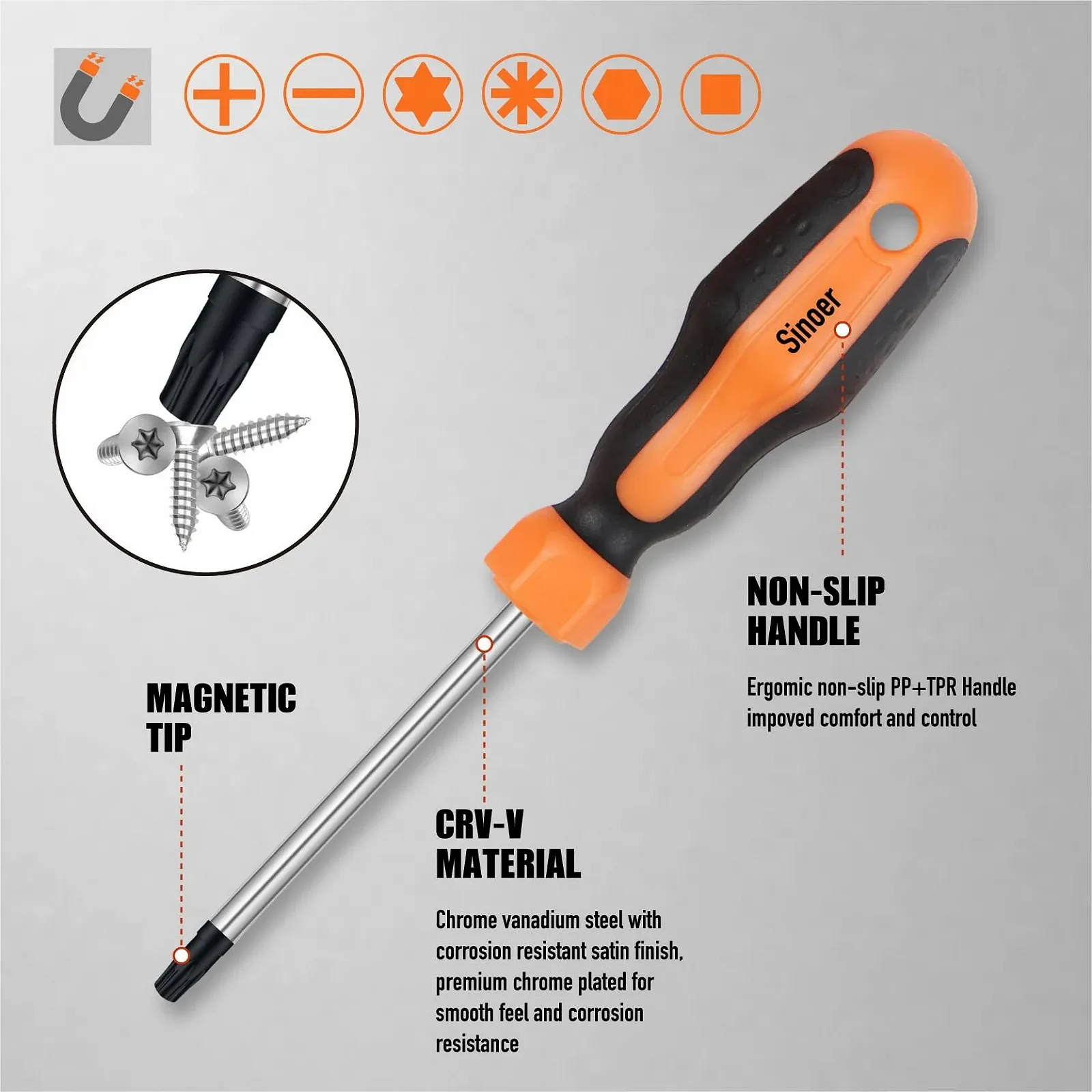 Набір магнітних викруток Sinoer 70 одиниць, з кейсом, біти CR-V, фото №2