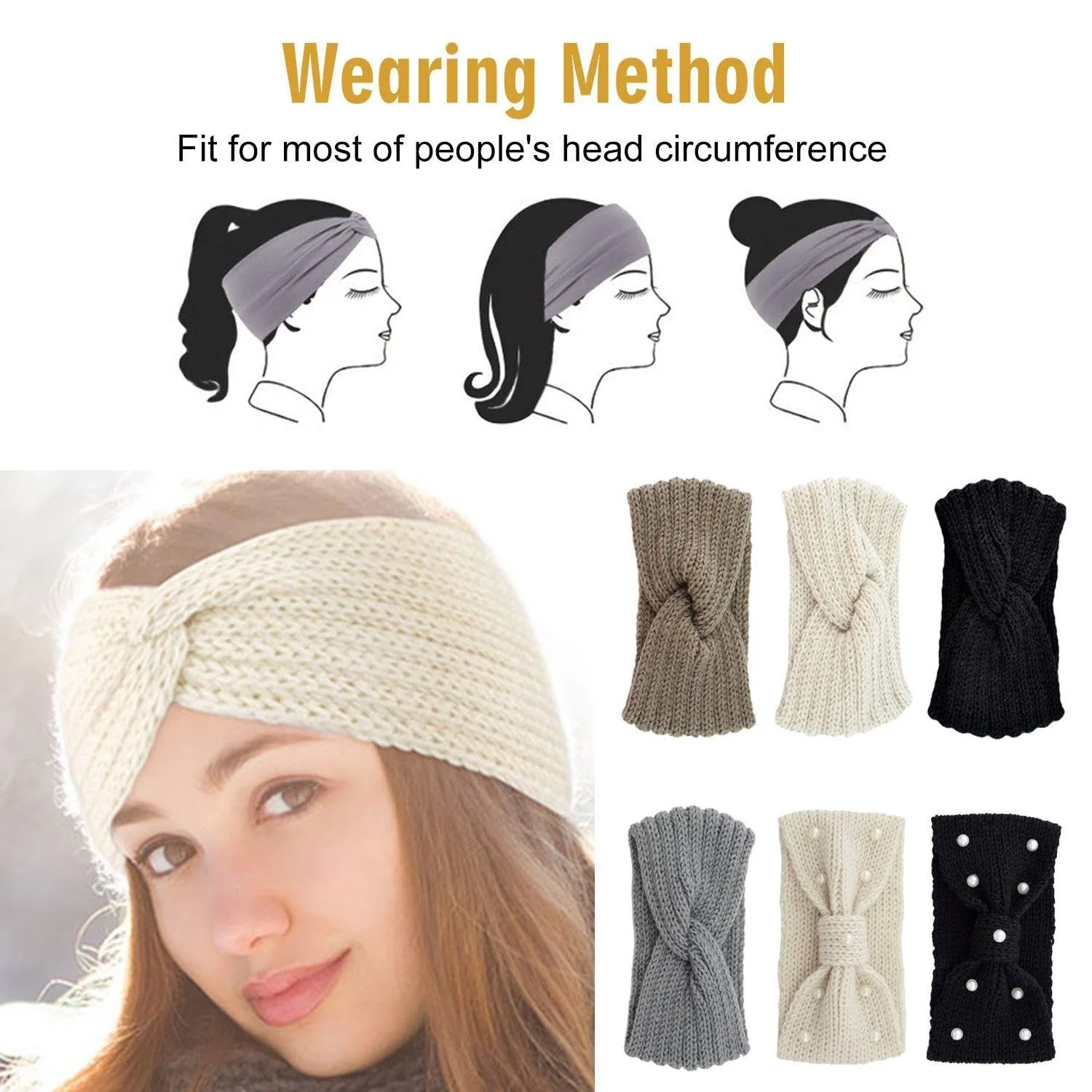 Набір з 6 в'язаних пов'язок на голову, Жіноча, фото №6