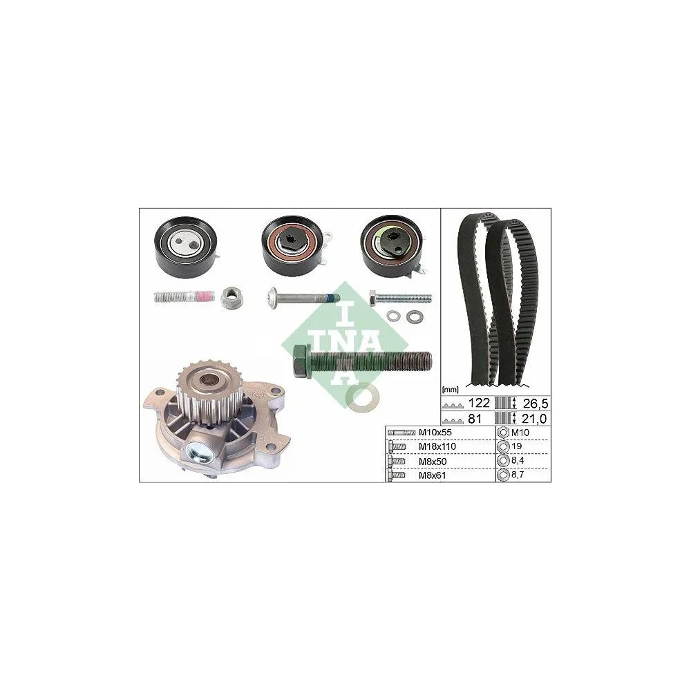 Водяний насос + комплект ременя ГРМ Schaeffler INA 530 0483 30 для AUDI SEAT SKODA VW, фото №1