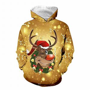 Рождественский свитшот-худи для мальчиков Generisch, принт оленя, 3D печать, рождественский забавный свитшот, повседневный худи для мальчиков и девочек, с карманом и флисом synthetic.ua - Фото 1