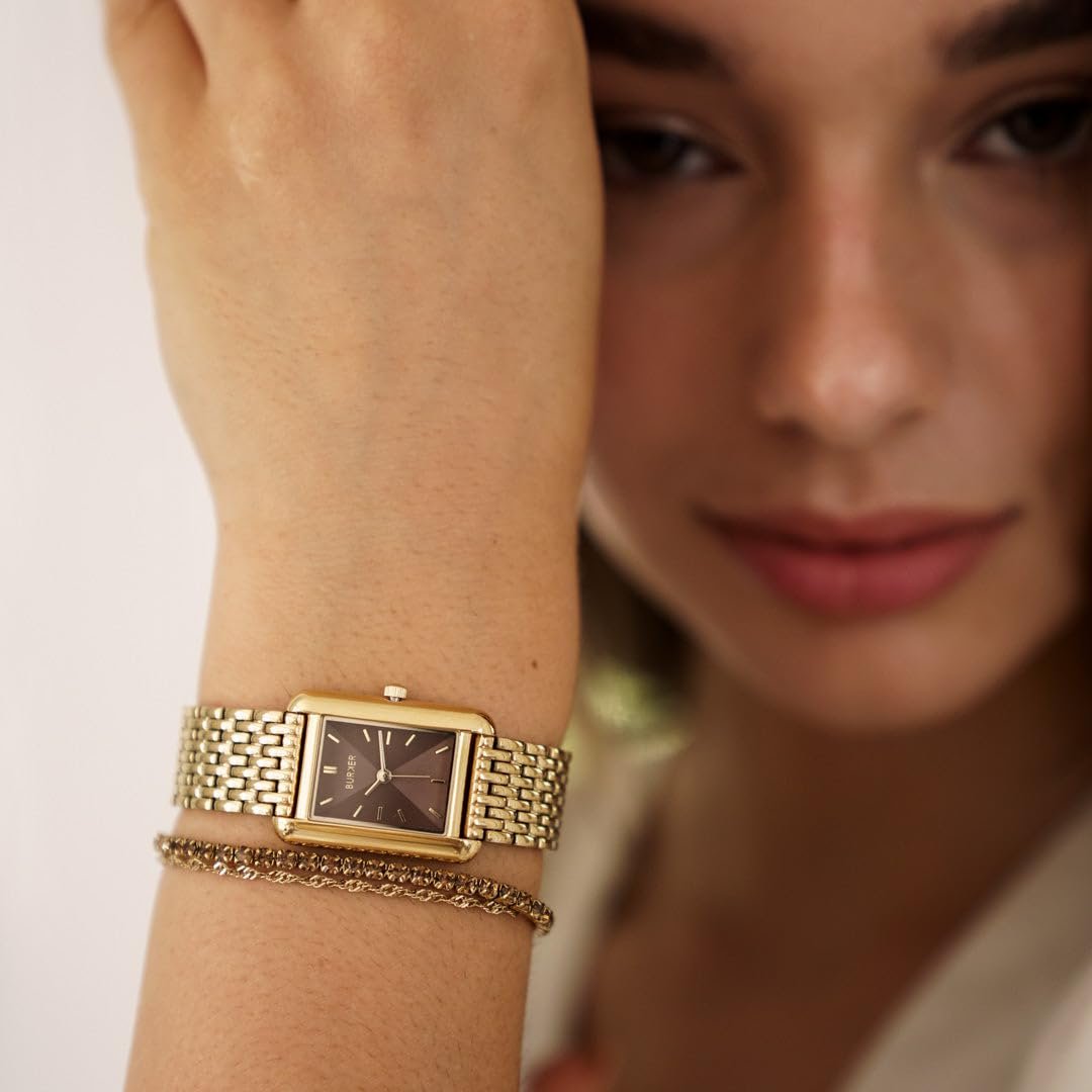 Женские часы BURKER Olivia Квадратные Золотой Коричневый, фото №5 Женские часы BURKER Olivia Квадратные Золотой Коричневый, фото №5