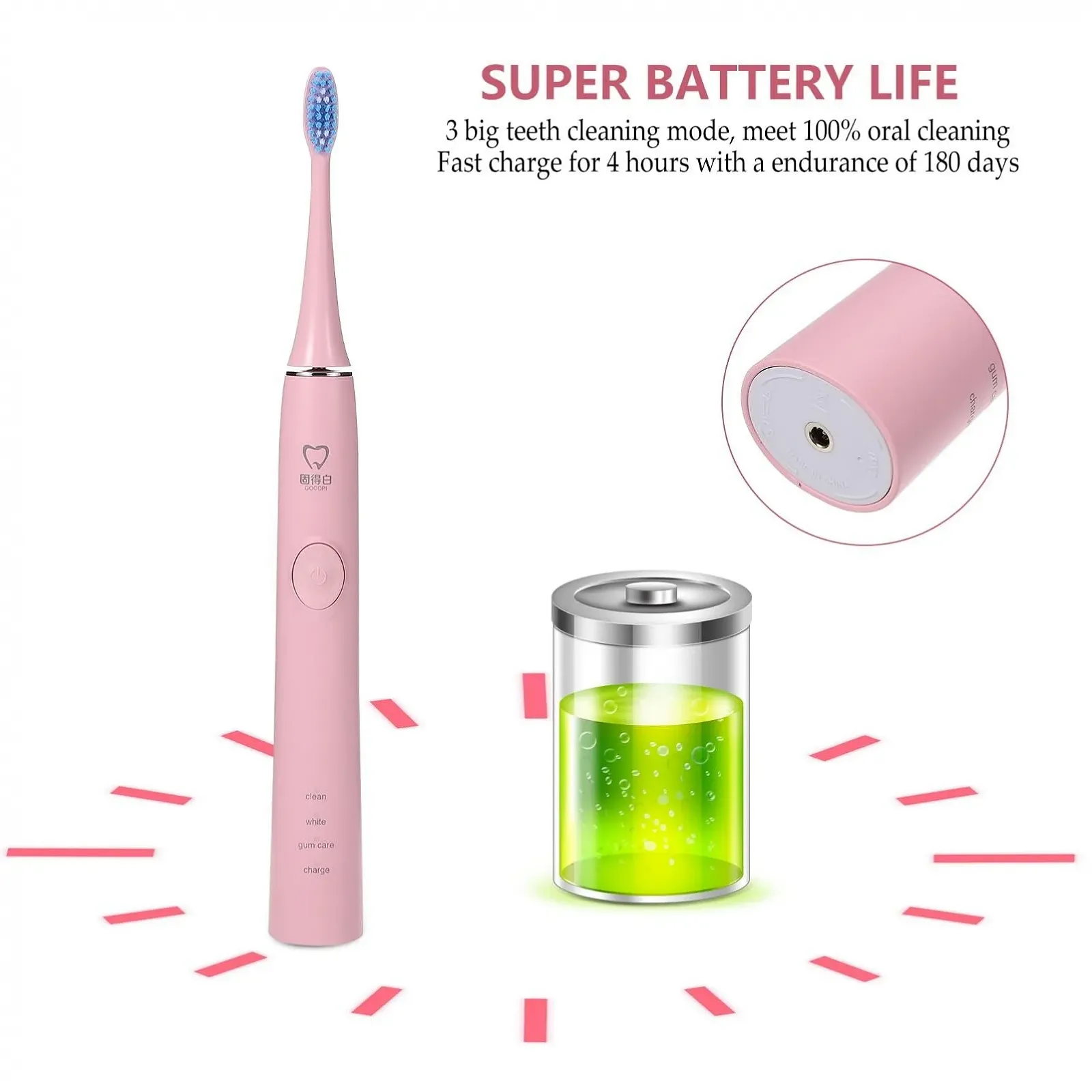 Электрическая звуковая зубная щетка WRITWAA набор со сменными насадками для взрослых, фото №8