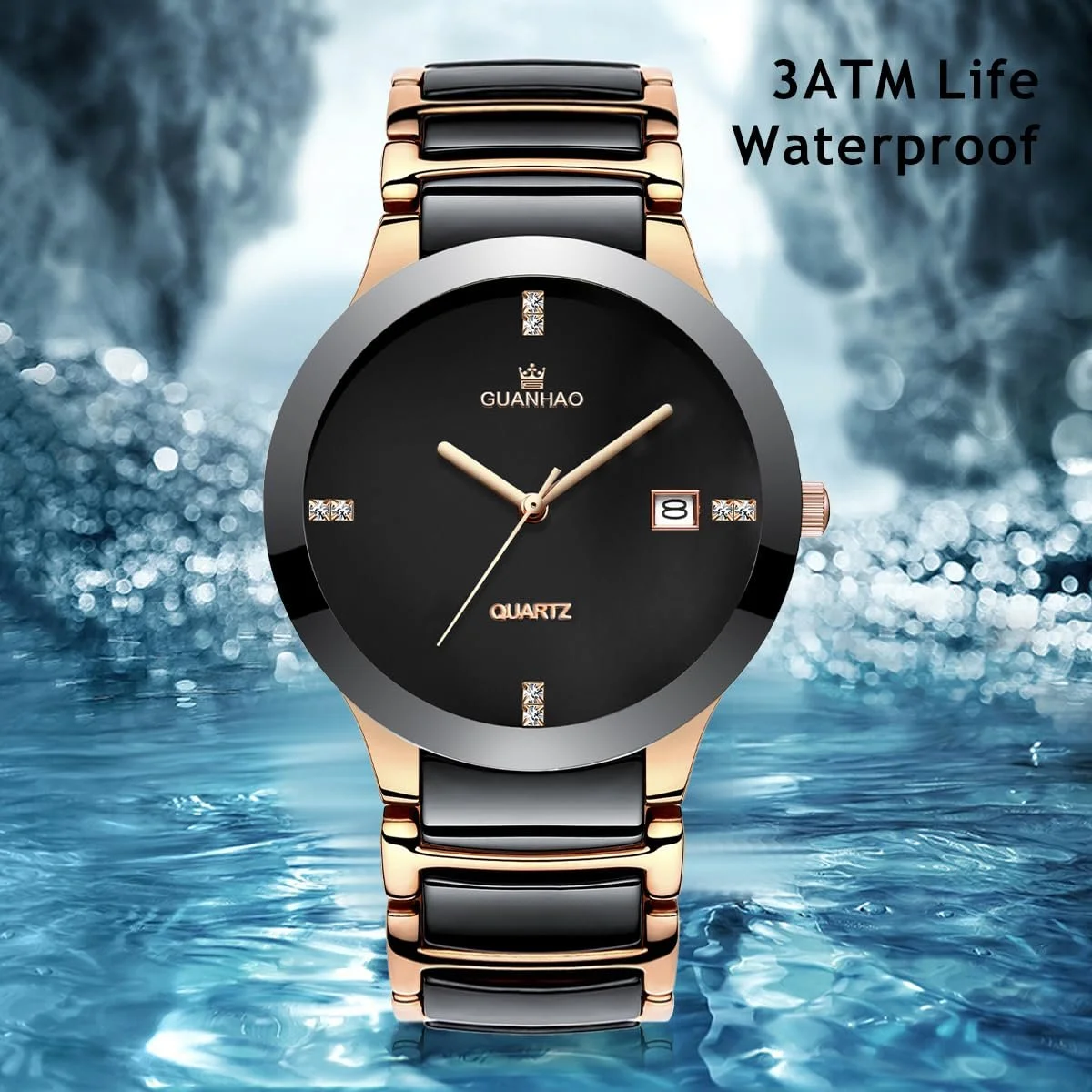Керамічний чоловічий годинник Guanhao, чорний циферблат, фото №3