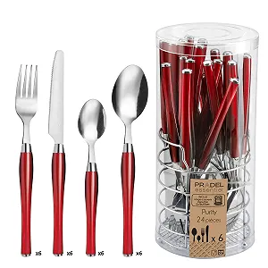 Купити Набір столових приборів Amefa Purity з кольоровими пластиковими ручками на 6 персон, червоний, 24 предмети - Фото 1 Набір столових приборів Amefa Purity з кольоровими пластиковими ручками на 6 персон, червоний, 24 предмети - Фото 1