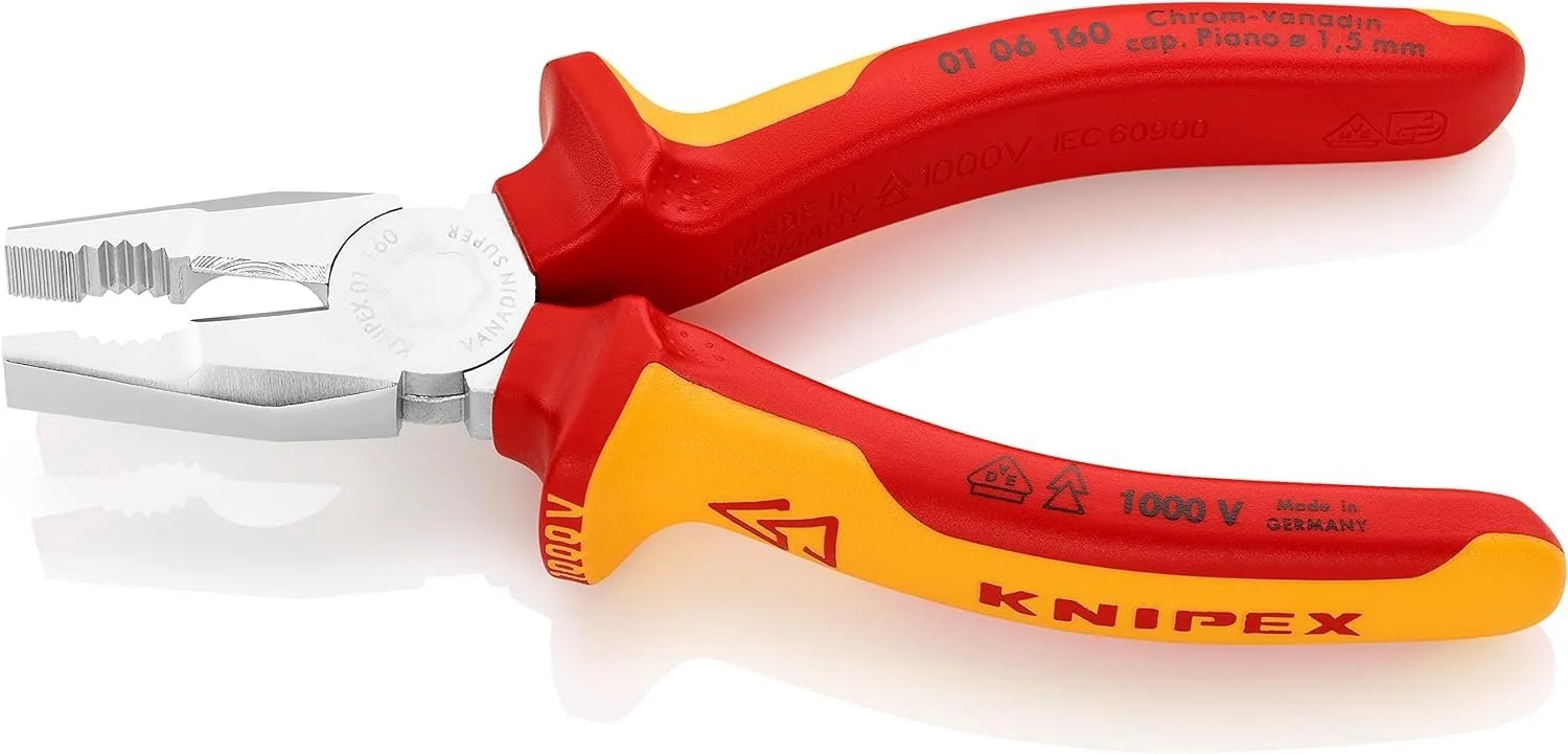 Плоскогубцы комбинированные KNIPEX 01 06 160 Хром-ванадиевая сталь, изолированные, с многокомпонентными ручками, VDE тестирование, хром-покрытие, 160 мм, фото №2