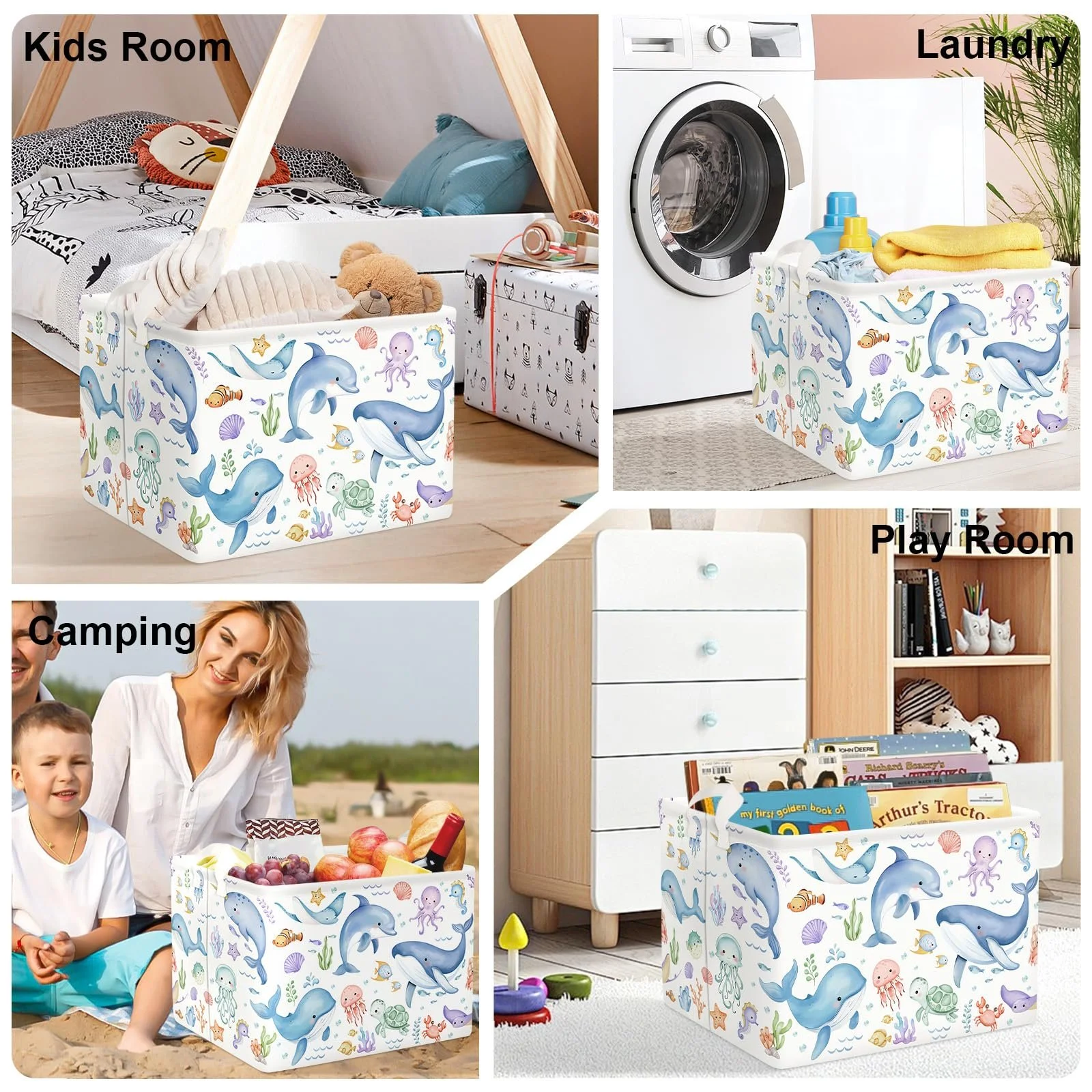 Корзина для игрушек детская HUUMONSS Морские существа для мальчиков и девочек, Синие киты, 36 л, фото №7 Корзина для игрушек детская HUUMONSS Морские существа для мальчиков и девочек, Синие киты, 36 л, фото №7